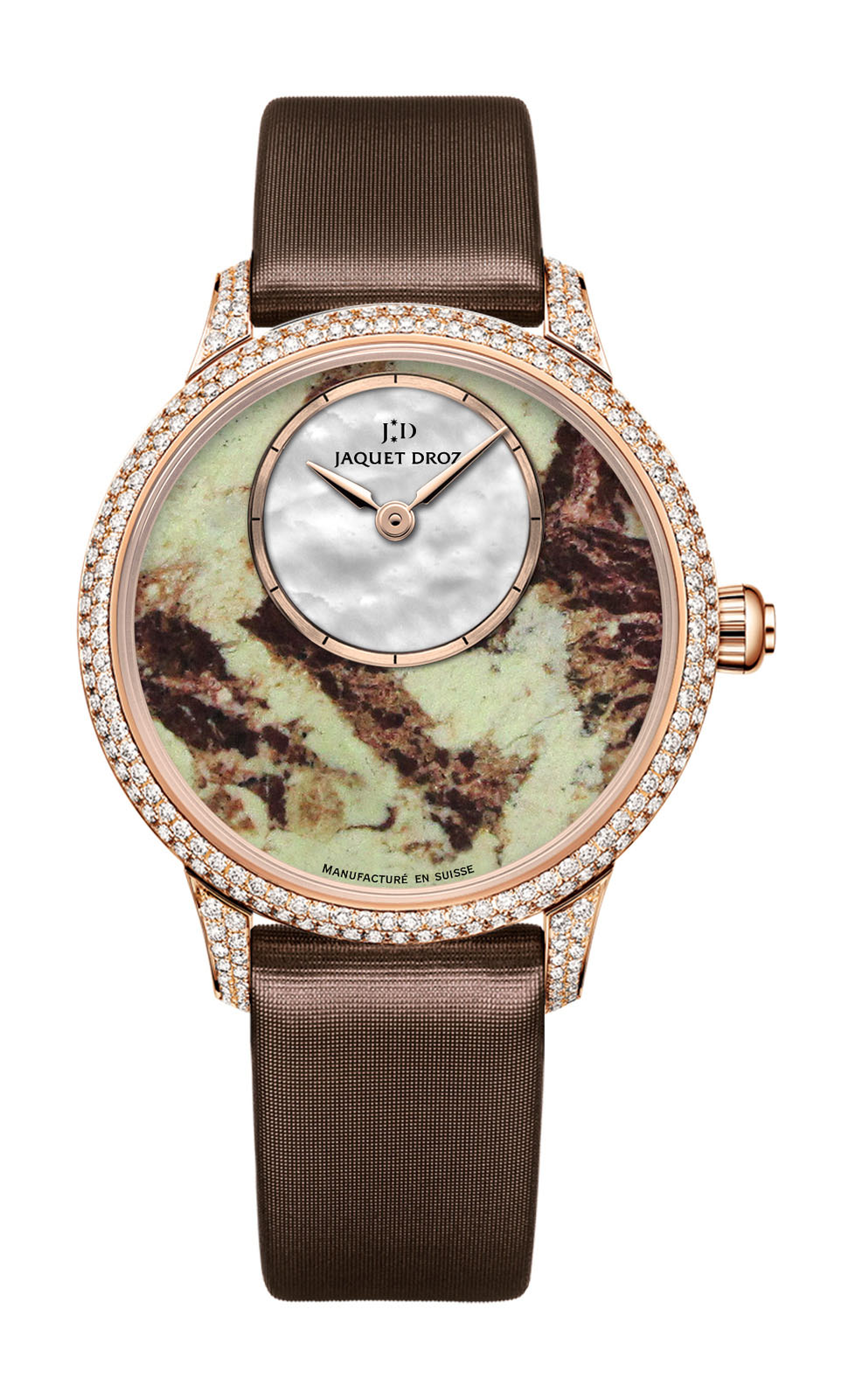 Jaquet Droz Petite Heure Minute Lemon Chrysoprase luxury timepiece - detailed view