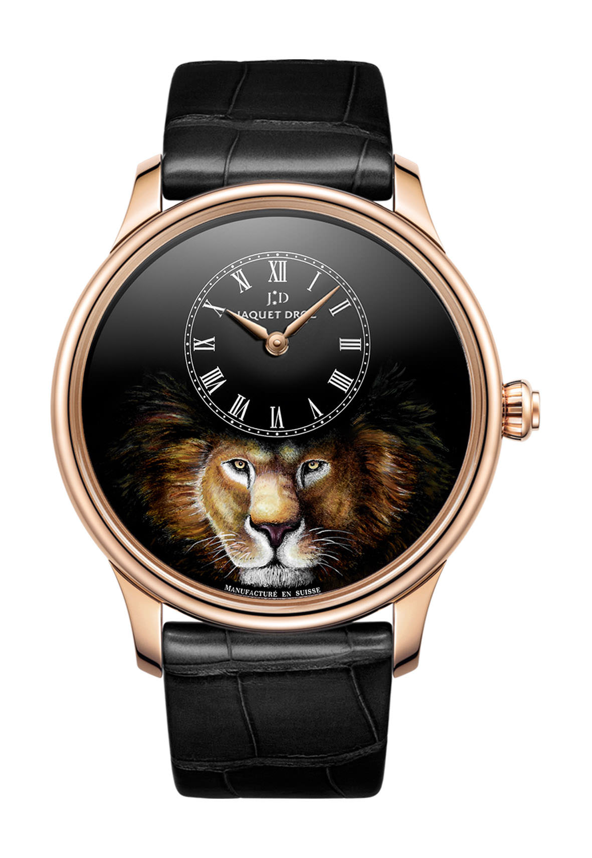 Jaquet Droz Petite Heure Minute Lion luxury timepiece - detailed view