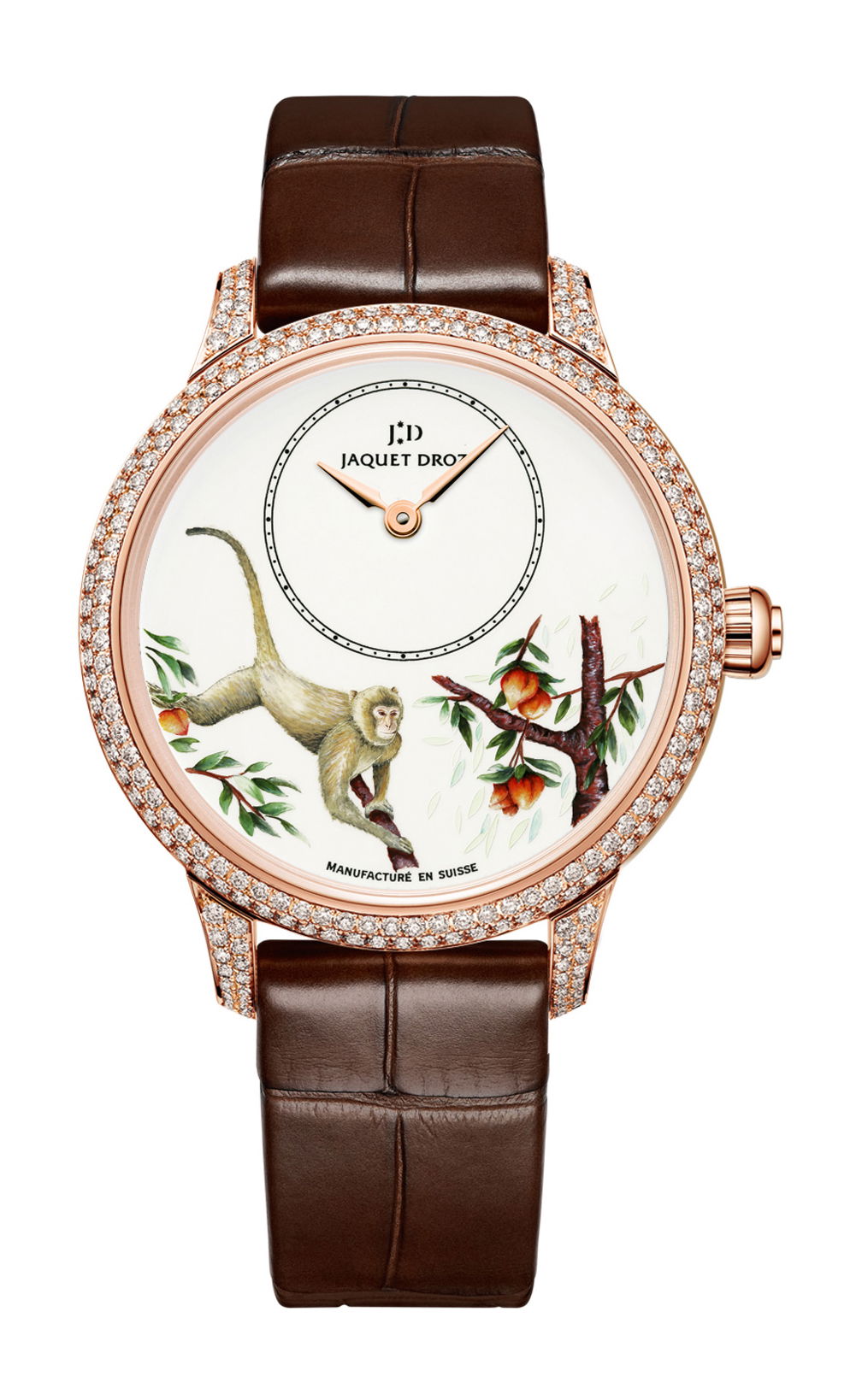 Jaquet Droz Petite Heure Minute Monkey luxury timepiece - detailed view