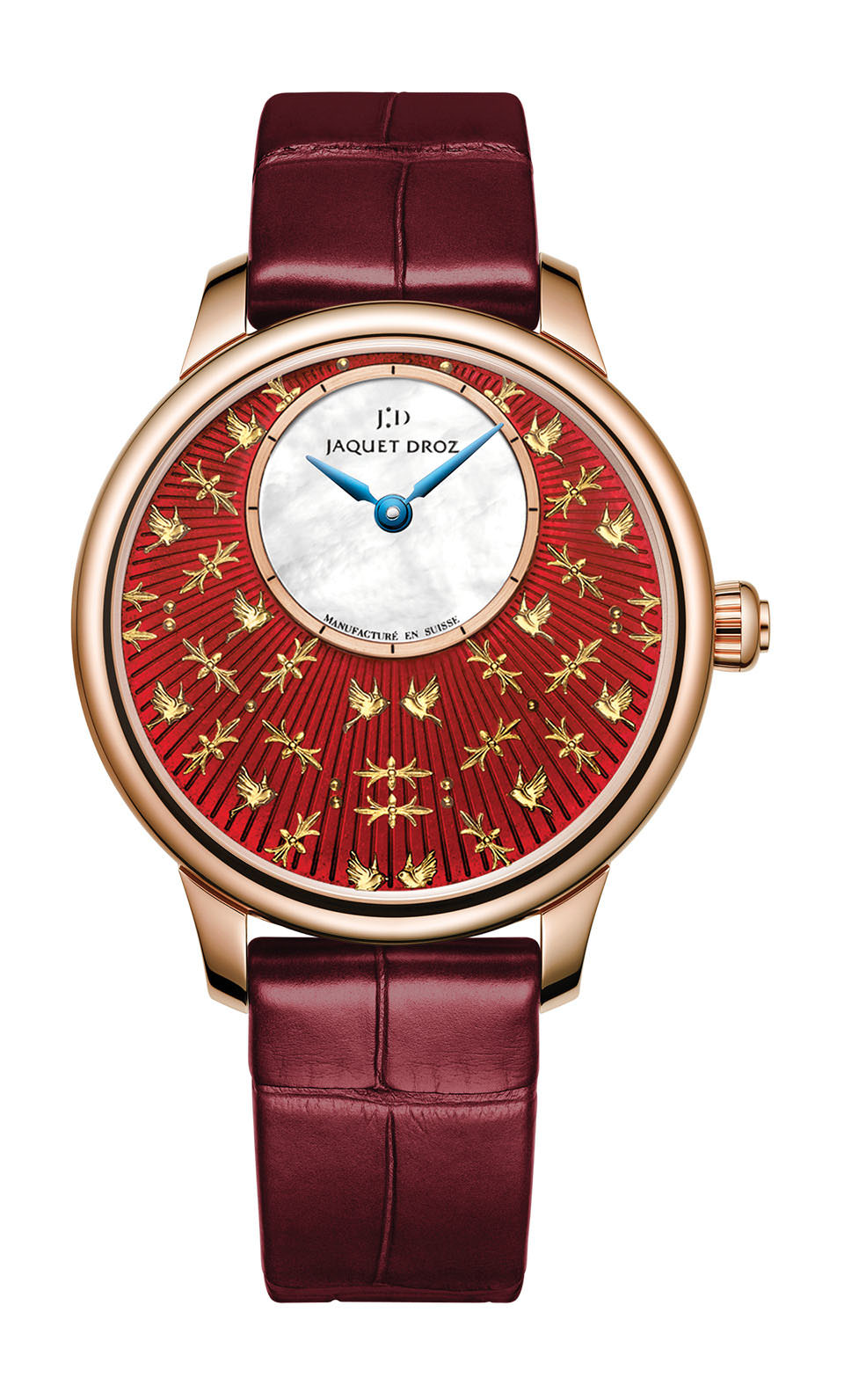 Jaquet Droz Petite Heure Minute Paillonnée luxury timepiece - detailed view