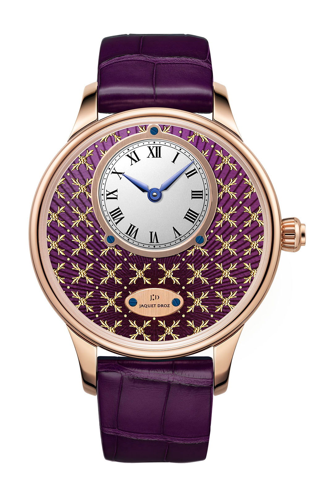 Jaquet Droz Petite Heure Minute Paillonnée luxury timepiece - detailed view