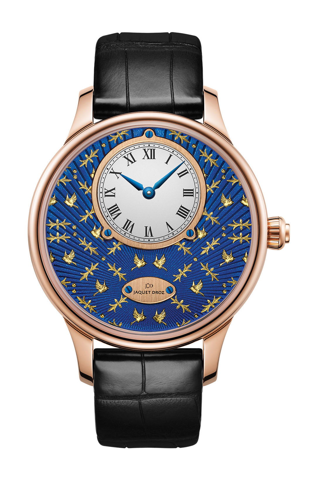 Jaquet Droz Petite Heure Minute Paillonnée luxury timepiece - detailed view