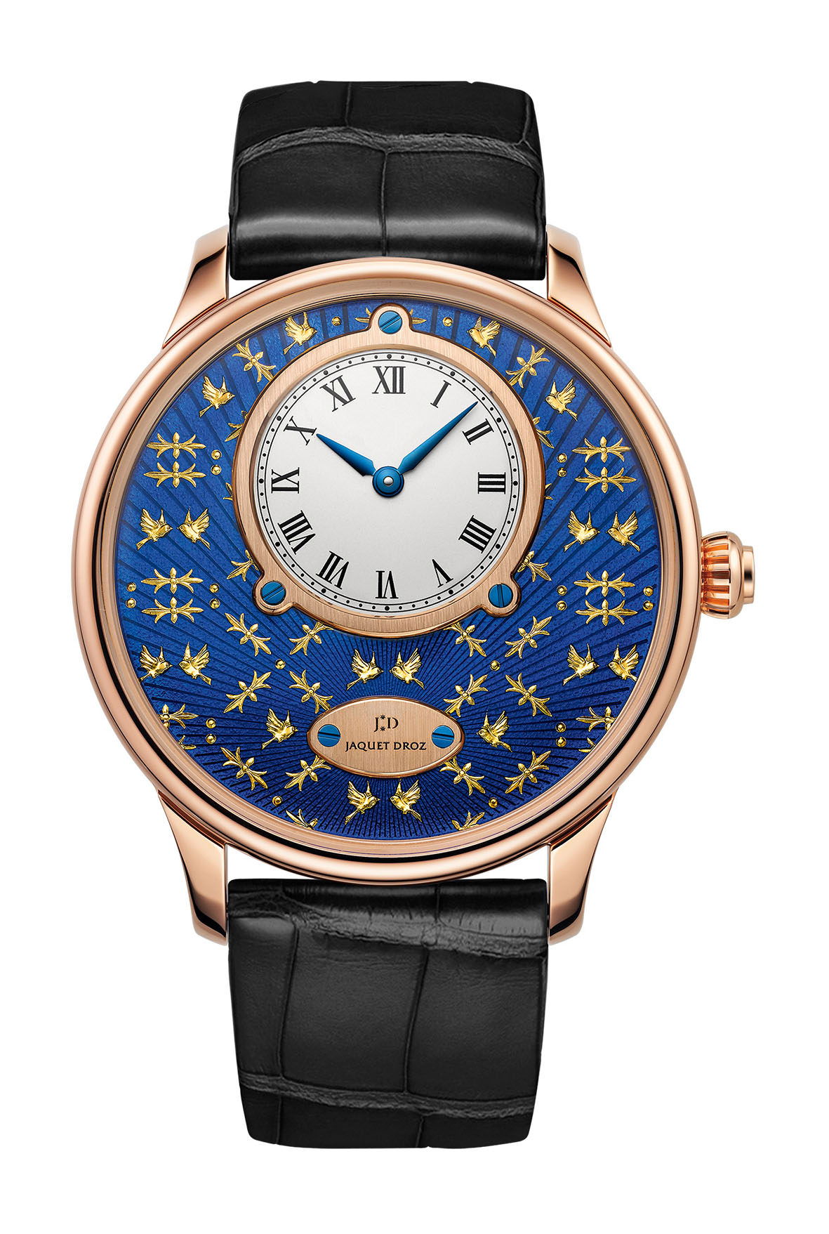 Jaquet Droz Petite Heure Minute Paillonnée luxury timepiece - detailed view