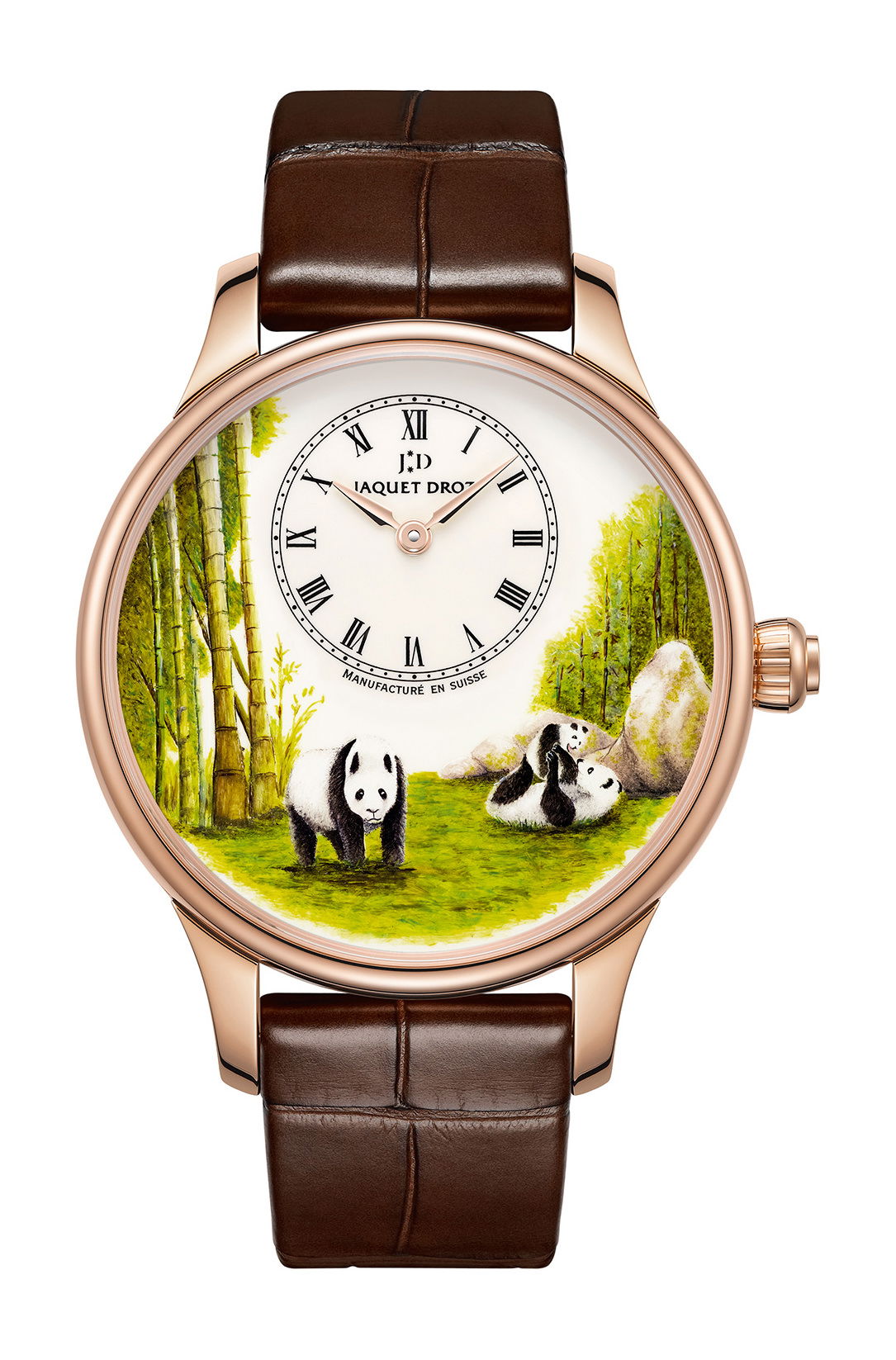 Jaquet Droz Petite Heure Minute Panda luxury timepiece - detailed view