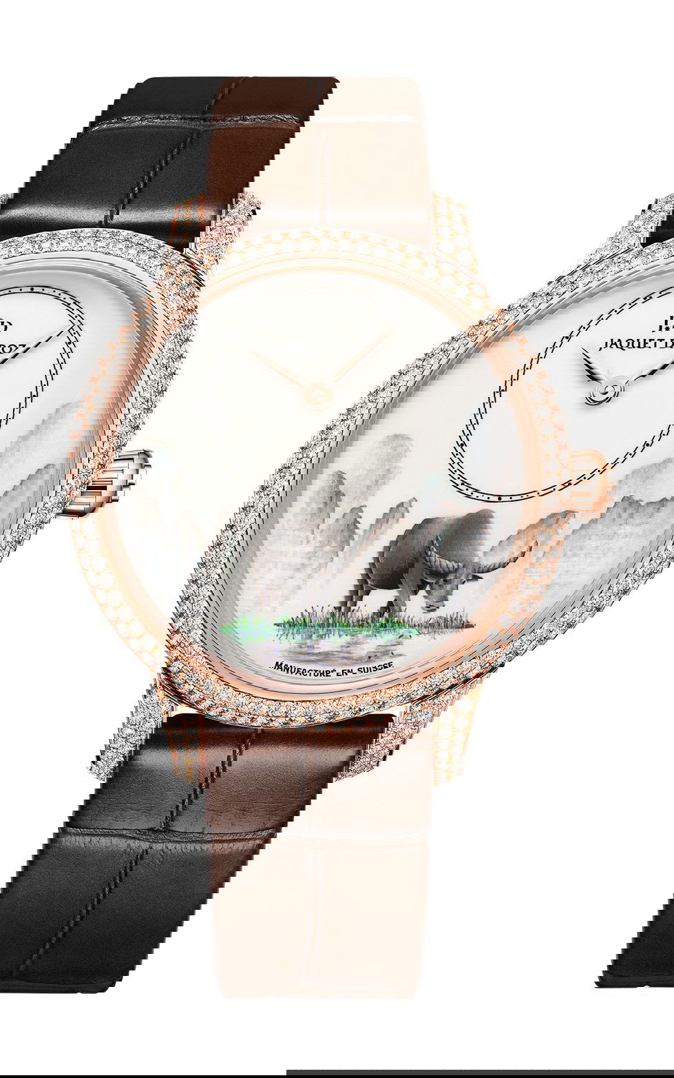 Jaquet Droz Petite Heure Minute Relief Buffalo luxury timepiece - detailed view