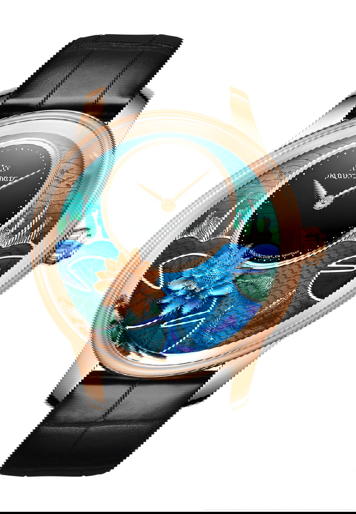 Jaquet Droz Petite Heure Minute Relief Carps luxury timepiece - detailed view