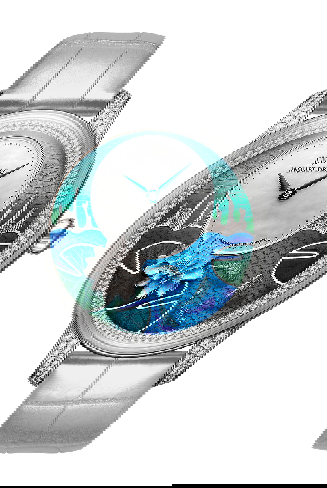 Jaquet Droz Petite Heure Minute Relief Carps luxury timepiece - detailed view