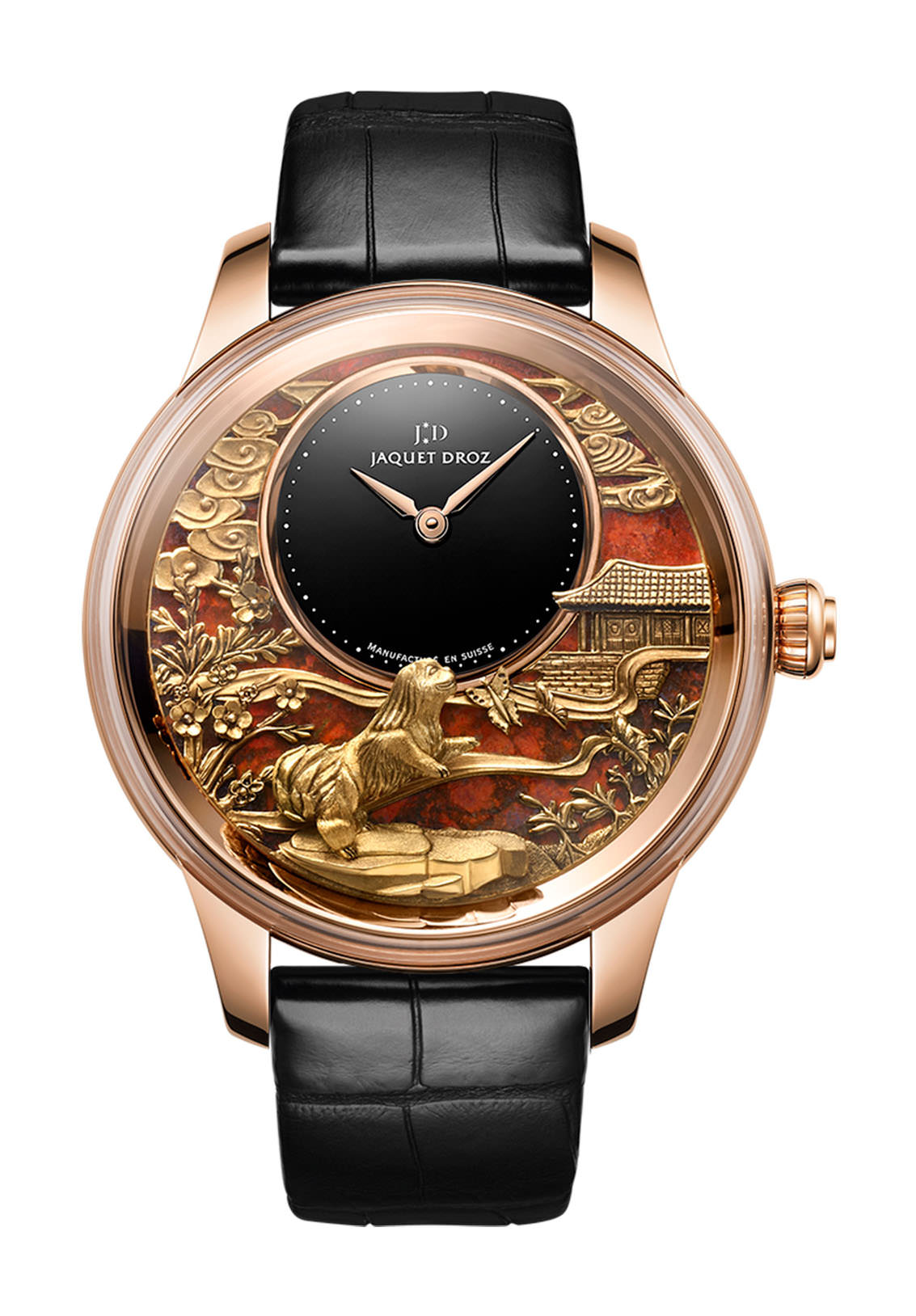 Jaquet Droz Petite Heure Minute Relief Dog luxury timepiece - detailed view