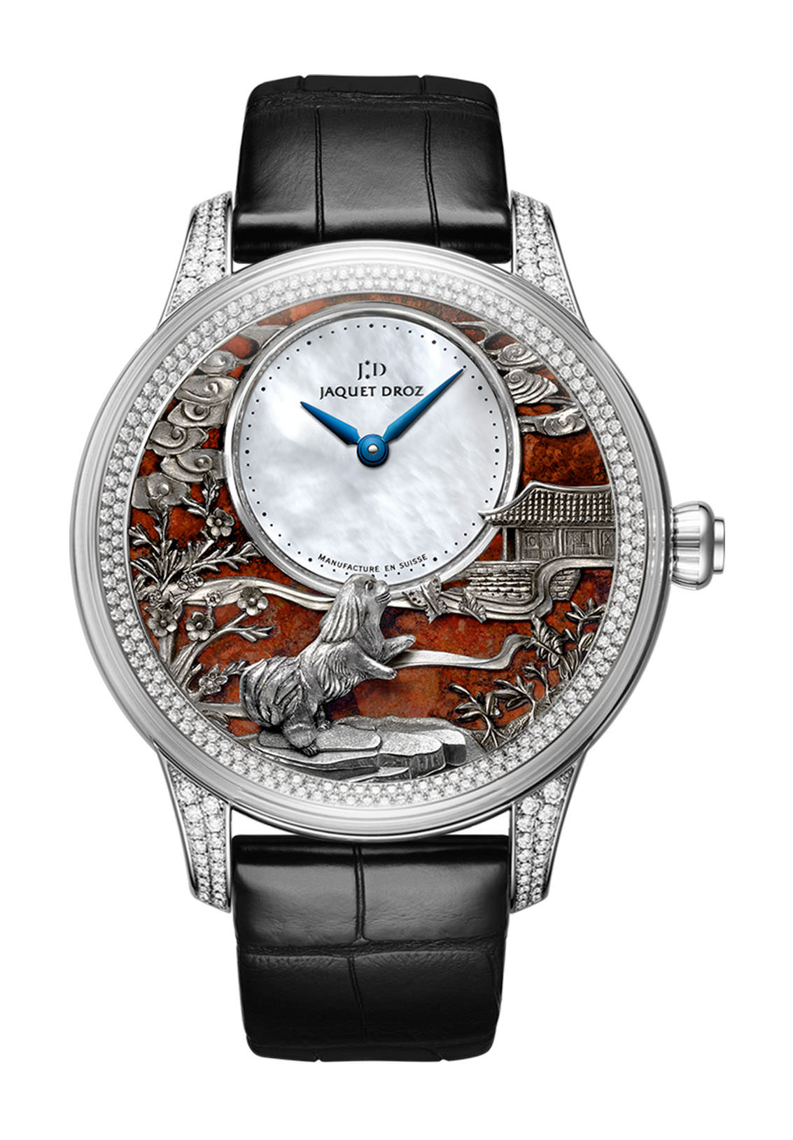 Jaquet Droz Petite Heure Minute Relief Dog luxury timepiece - detailed view