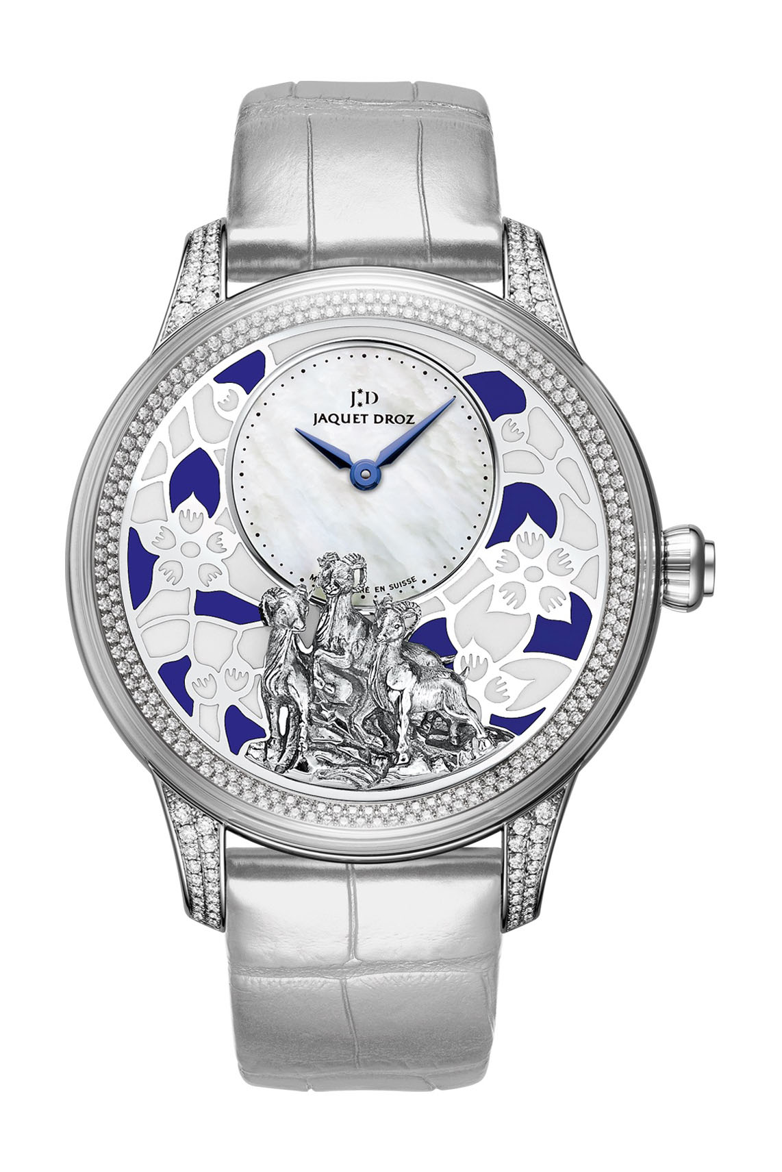 Jaquet Droz Petite Heure Minute Relief Goats luxury timepiece - detailed view