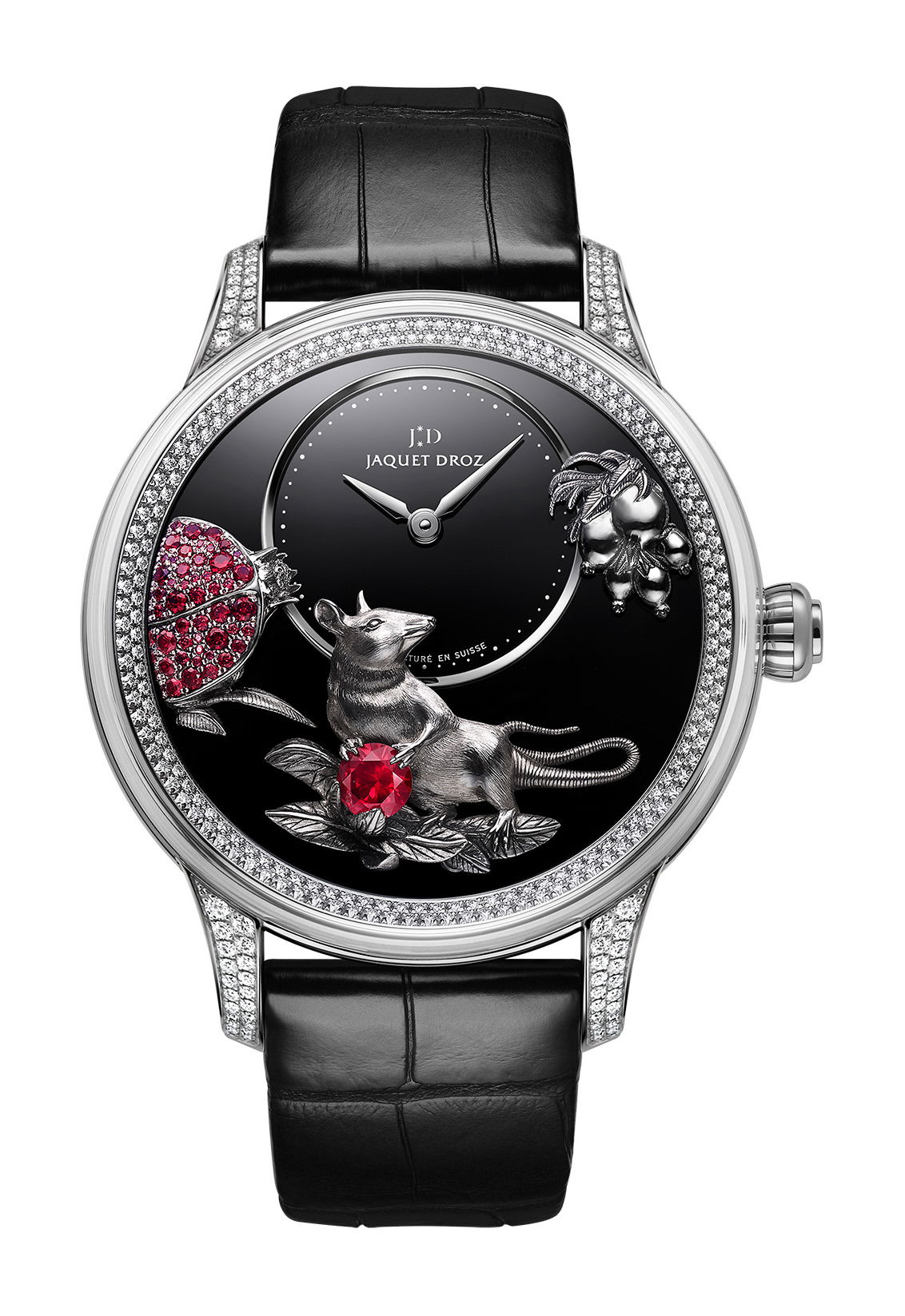 Jaquet Droz Petite Heure Minute Relief Rat luxury timepiece - detailed view