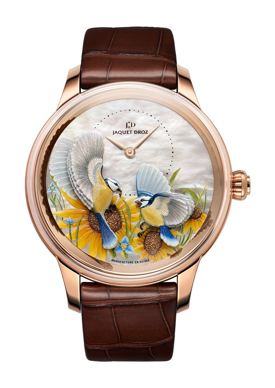 Jaquet Droz Petite Heure Minute Relief Seasons luxury timepiece - detailed view