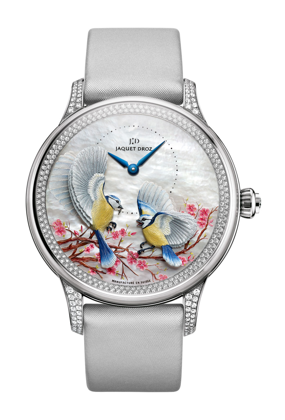 Jaquet Droz Petite Heure Minute Relief Seasons luxury timepiece - detailed view