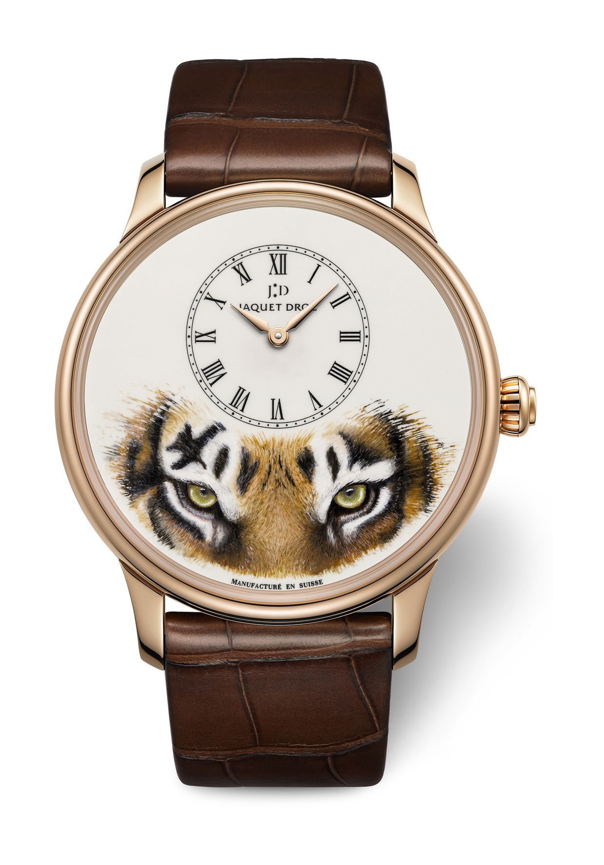 Jaquet Droz Petite Heure Minute “Tiger” luxury timepiece - detailed view