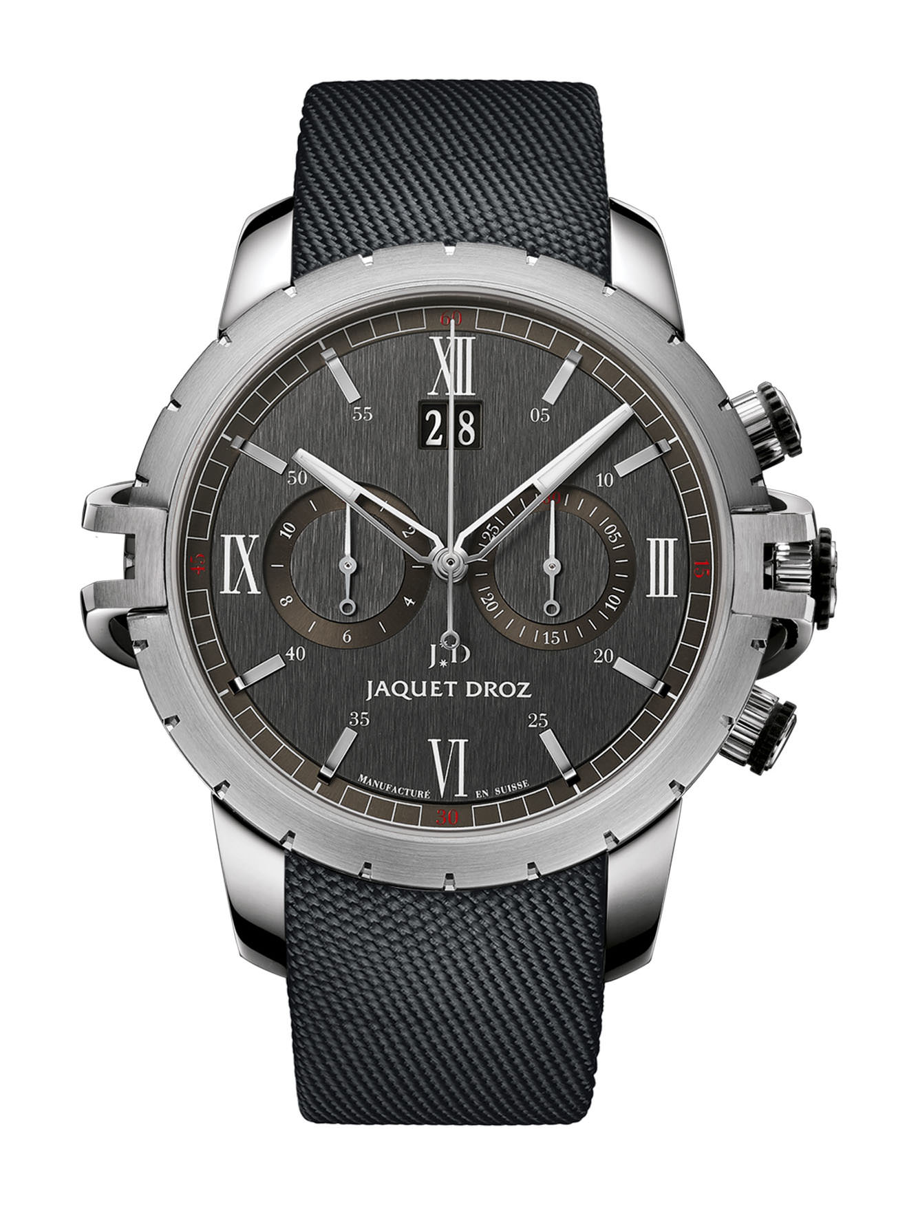 Jaquet Droz SW Chrono Steel luxury timepiece - detailed view