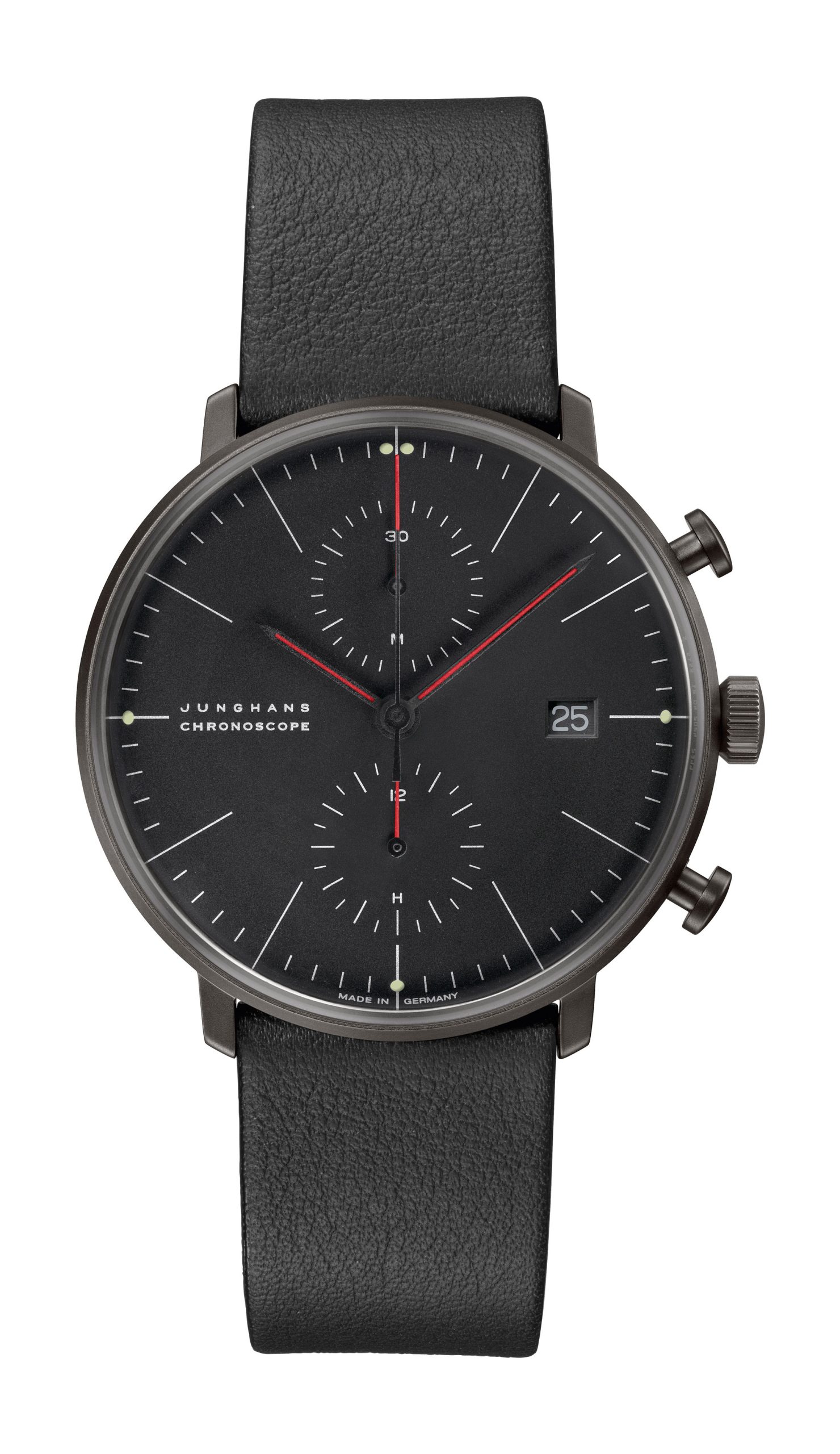 Junghans max bill Chronoscope Bauhaus luxury timepiece - detailed view