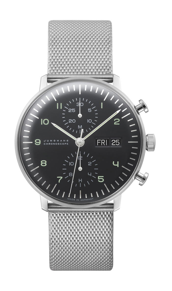 Junghans max bill Chronoscope, English Date luxury timepiece - detailed view