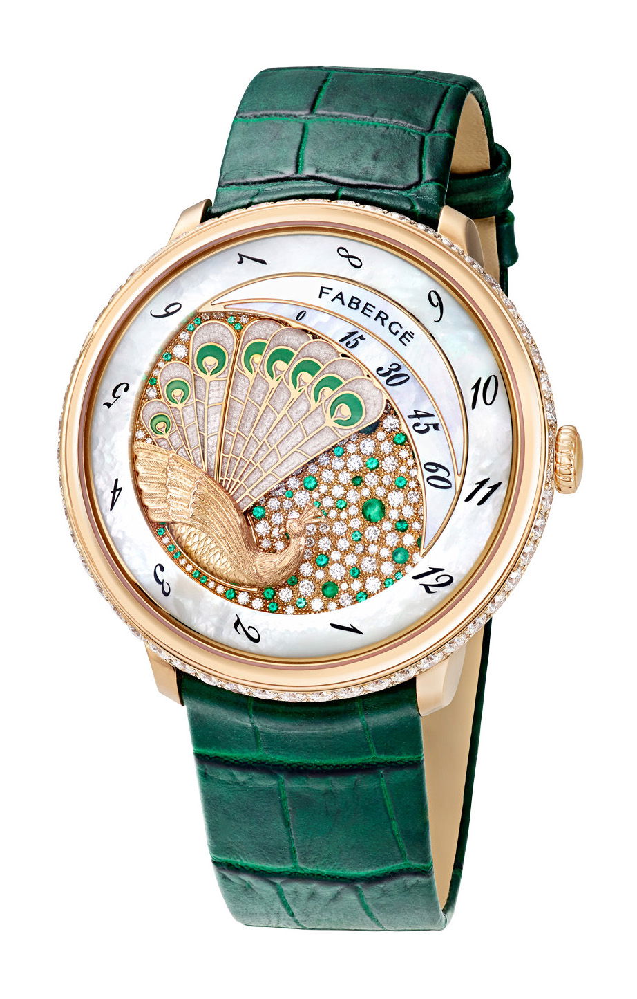 Fabergé Lady Compliquée Peacock Emerald luxury timepiece - detailed view