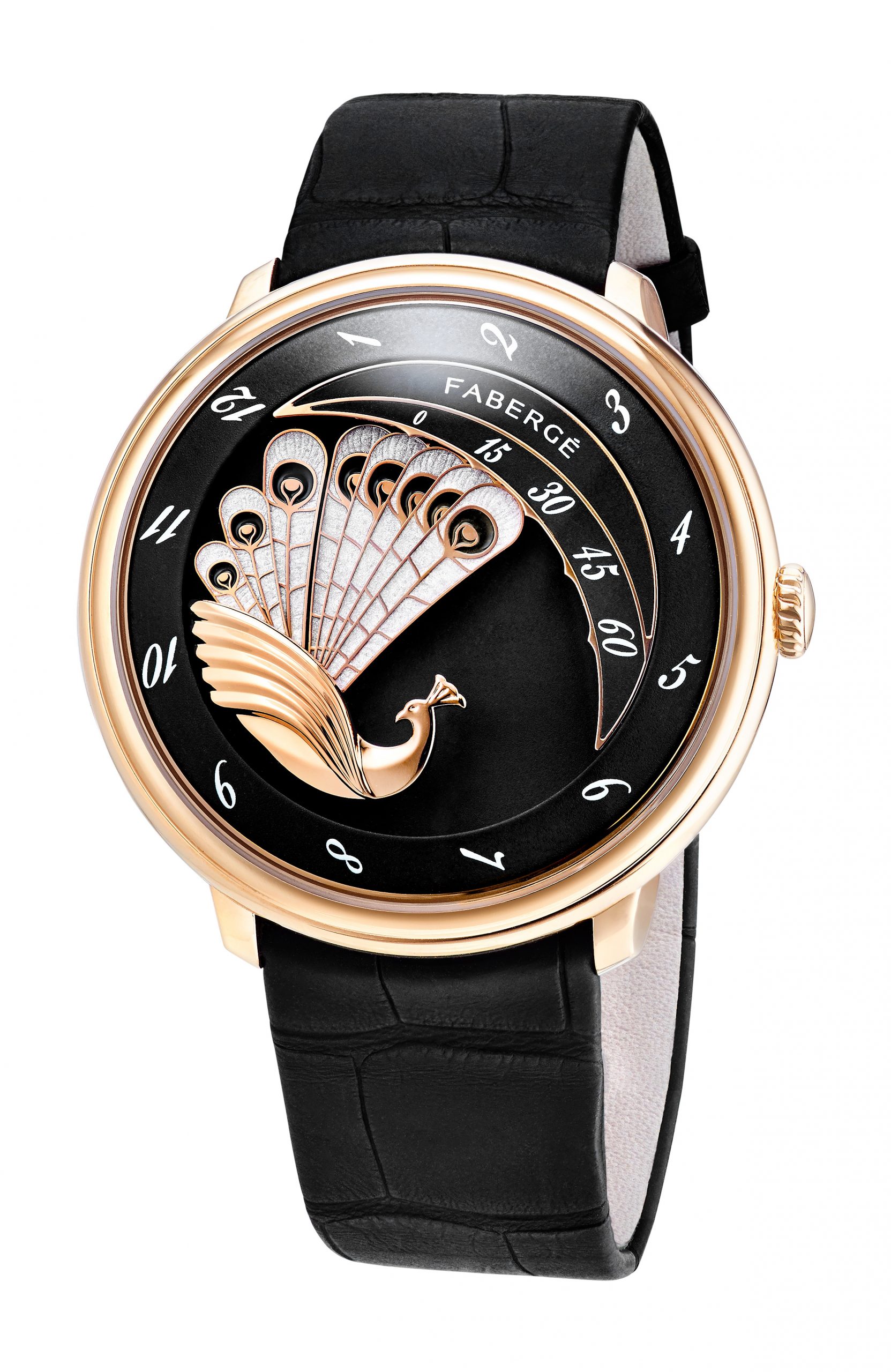 Faberge Lady Compliquée Peacock Rose Gold Black watch
