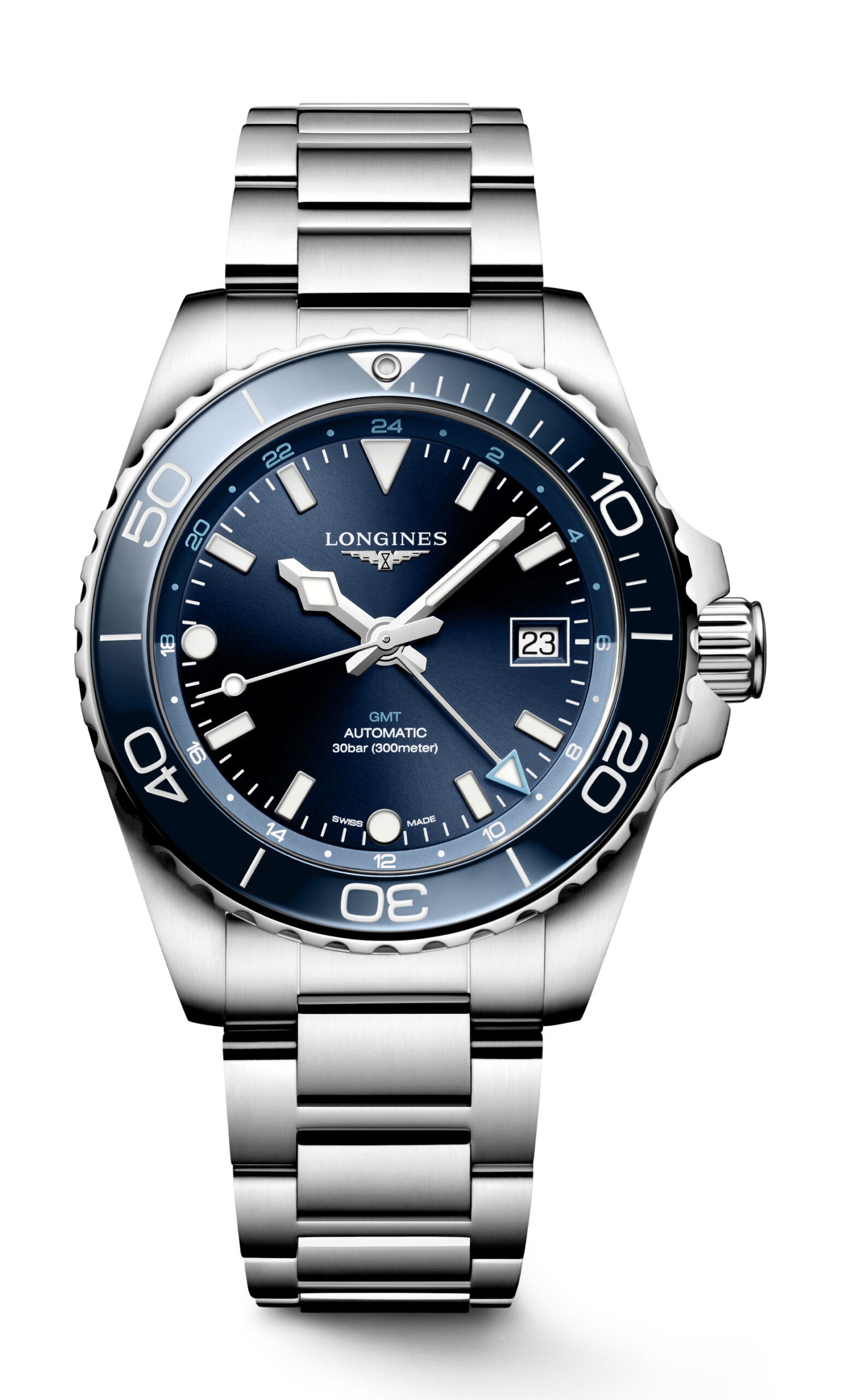 Longines Hydroconquest GMT 41 luxury timepiece - detailed view