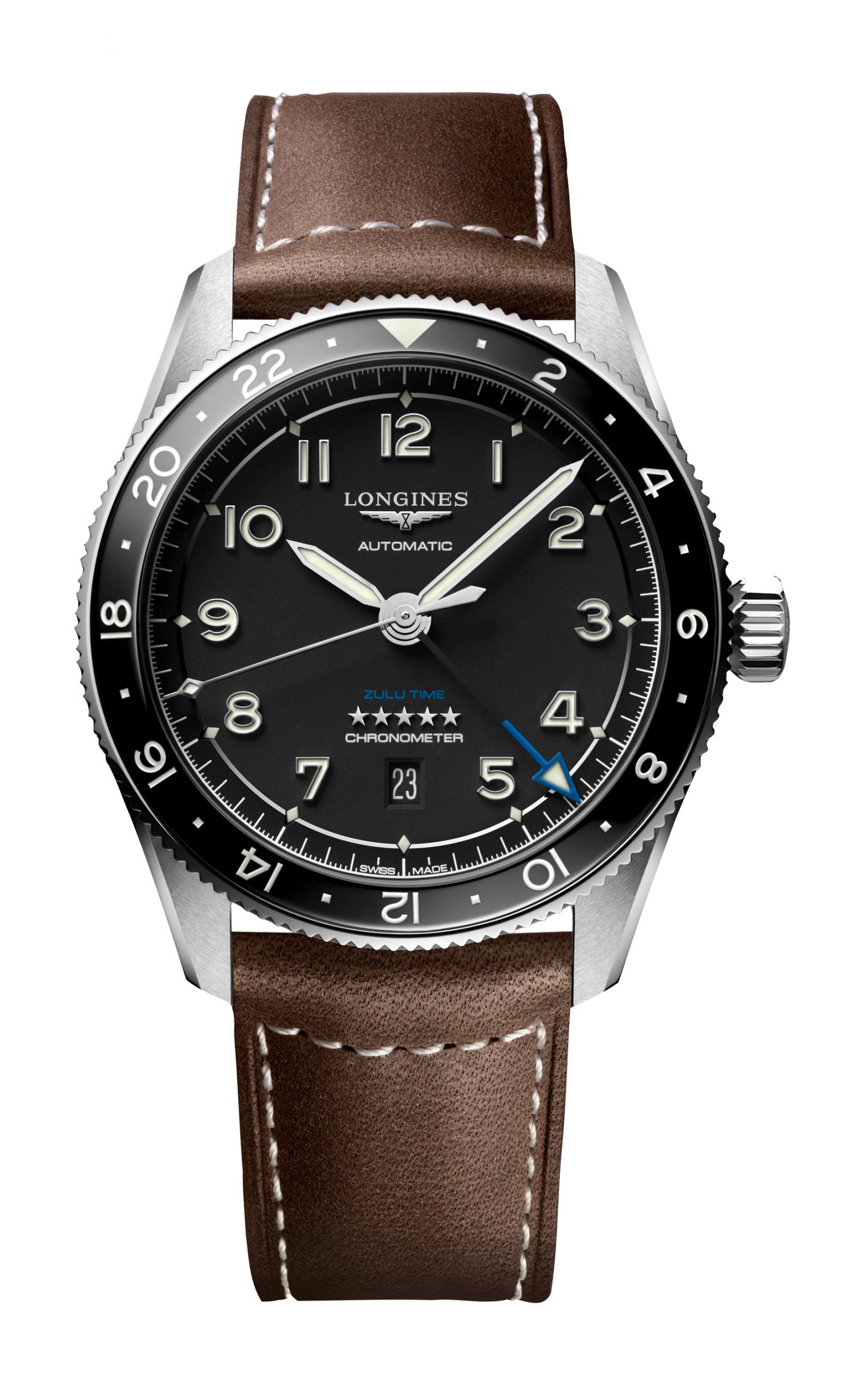 Longines Spirit Zulu Time luxury timepiece - detailed view