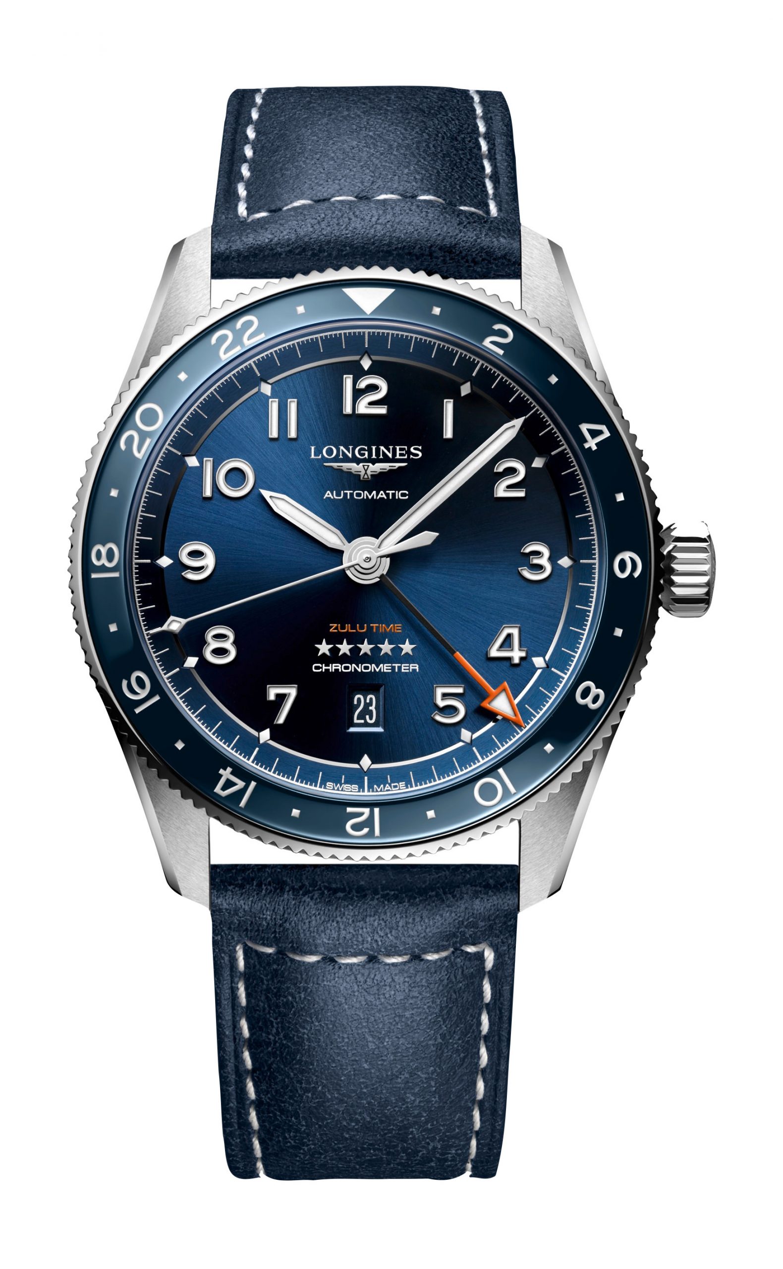 Longines Spirit Zulu Time luxury timepiece - detailed view