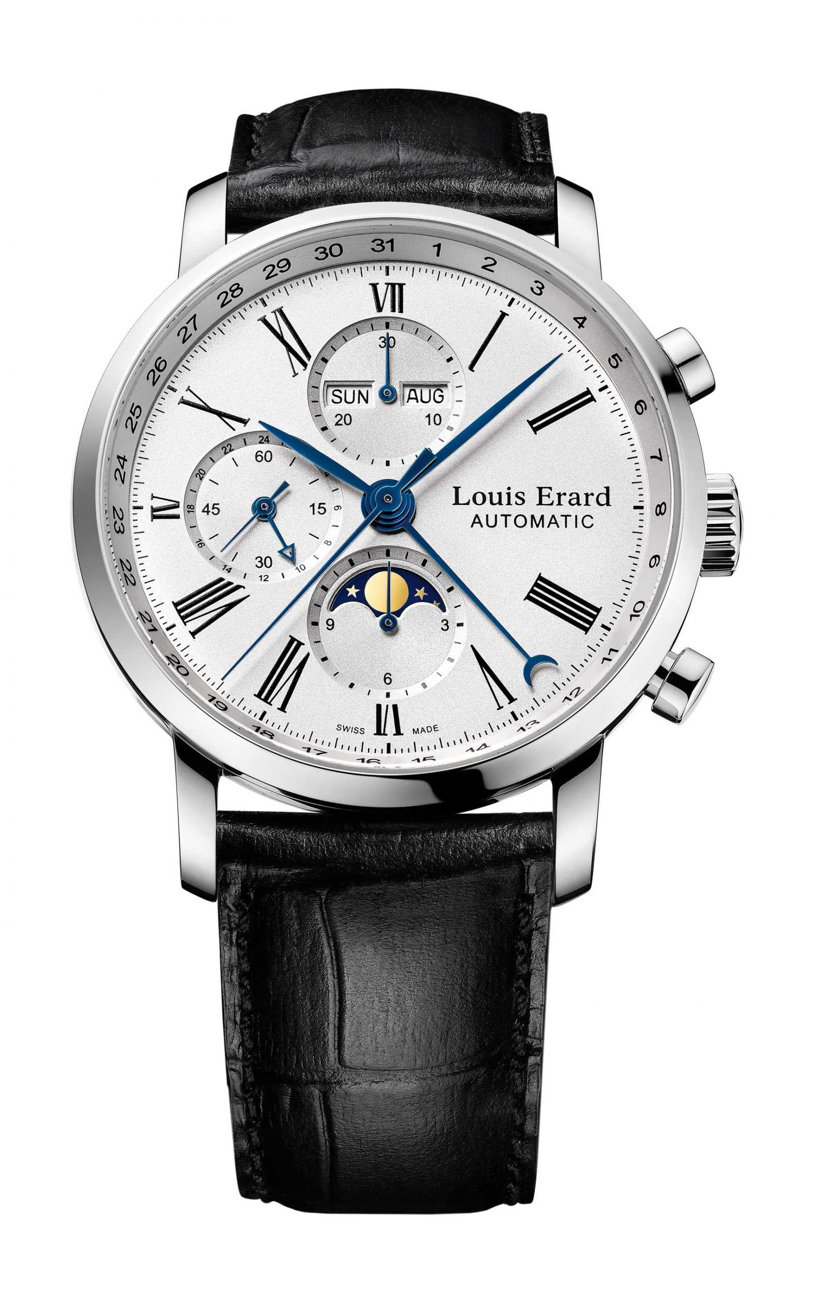 Louis Erard Excellence Moon Phase Chronograph luxury timepiece - detailed view