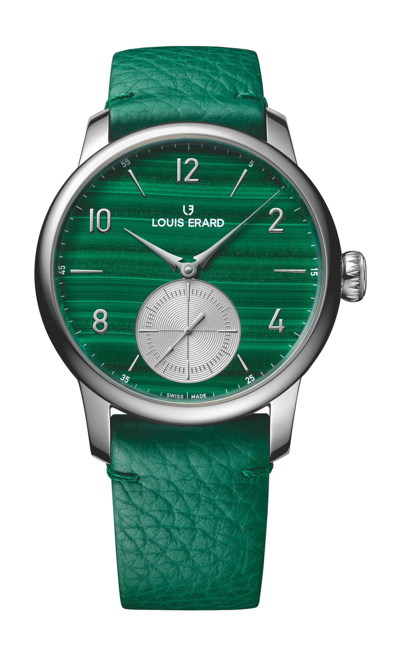 Louis Erard Excellence Petite Seconde Malachite luxury timepiece - detailed view