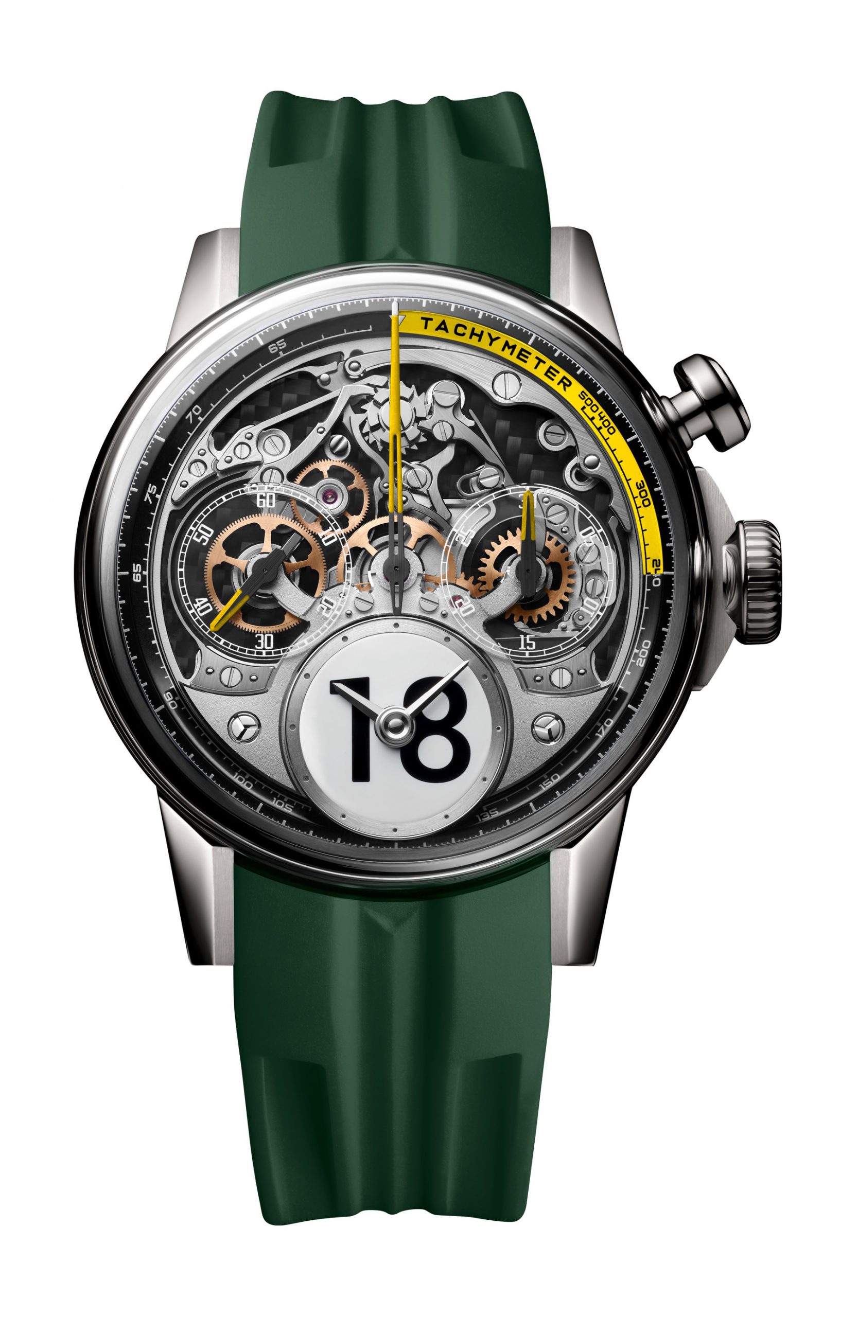 Louis Moinet Time to Race Racing Green luxury timepiece - detailed view