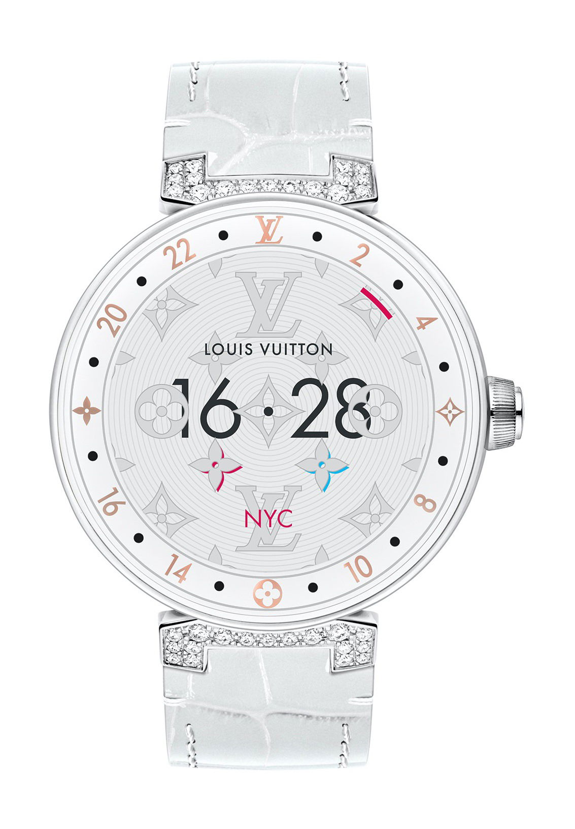 Louis Vuitton Tambour Horizon Pure White & Diamonds luxury timepiece - detailed view