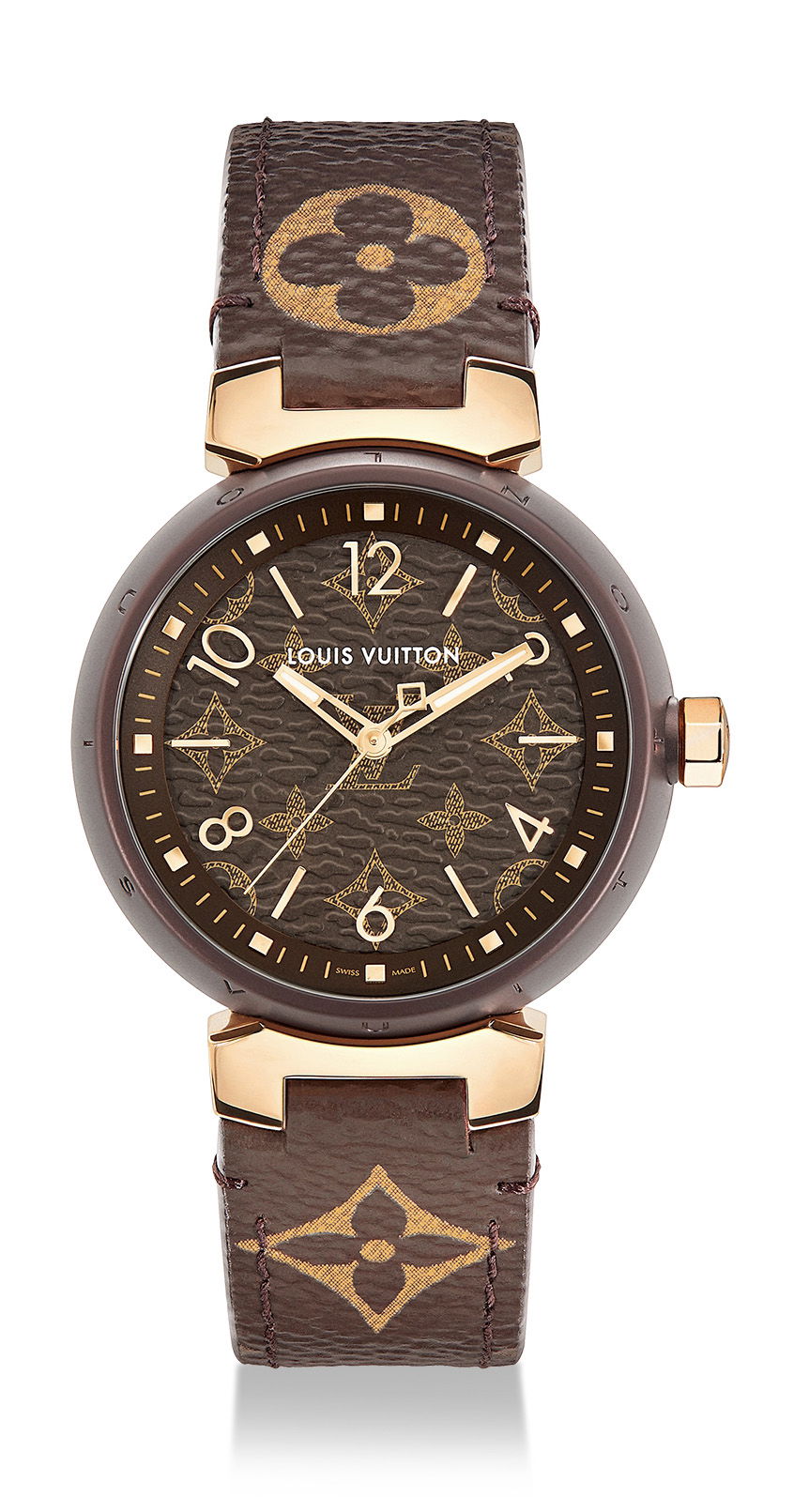 Louis Vuitton Tambour Monogram luxury timepiece - detailed view