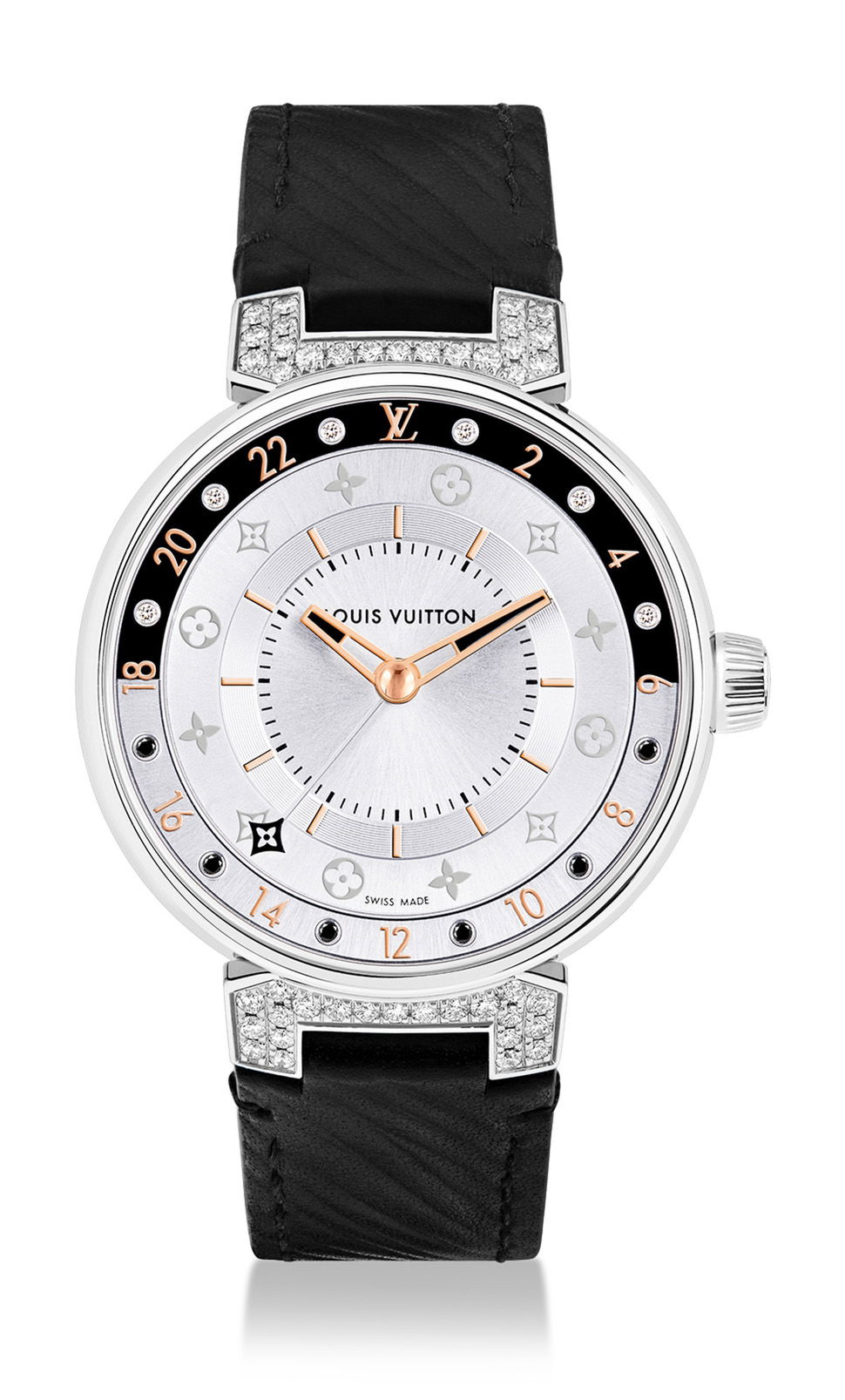 Louis Vuitton Tambour Moon Dual Time luxury timepiece - detailed view