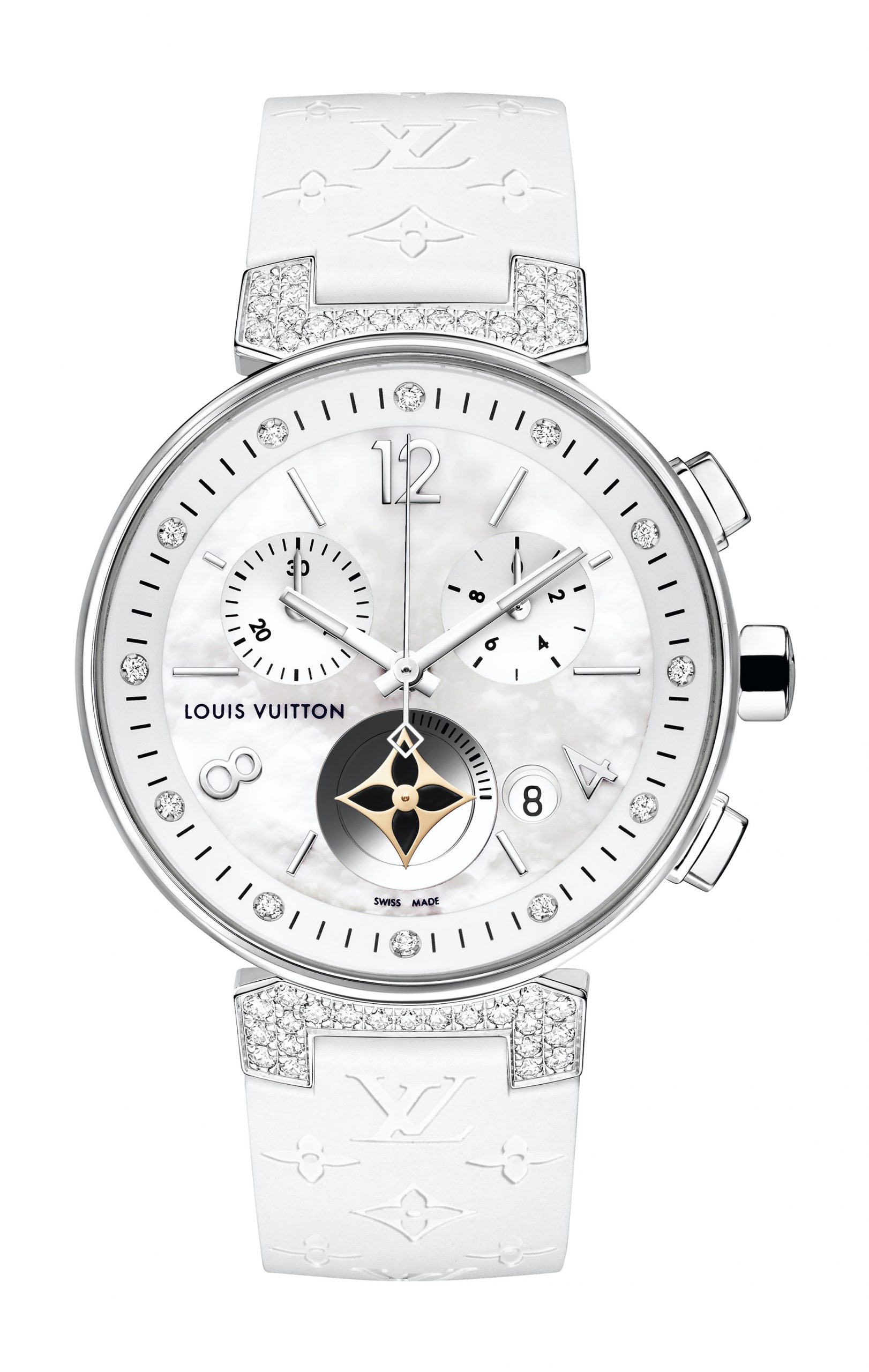Louis Vuitton Tambour Moon Star Chronograph White luxury timepiece - detailed view