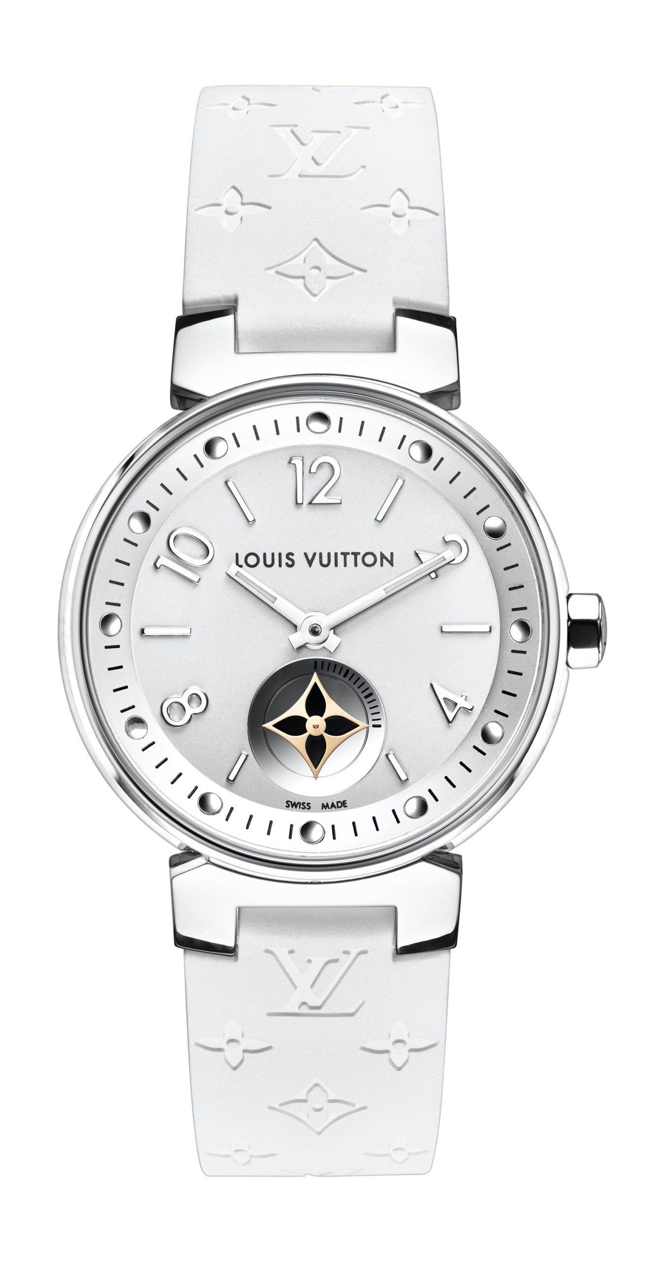 Louis Vuitton Tambour Moon Star Petite Seconde Blanche luxury timepiece - detailed view