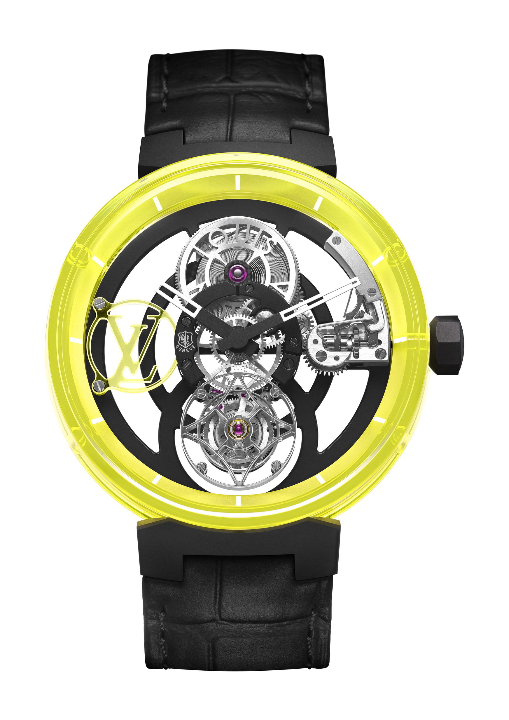 Louis Vuitton Tambour Moon Tourbillon Volant Poinçon de Genève luxury timepiece - detailed view