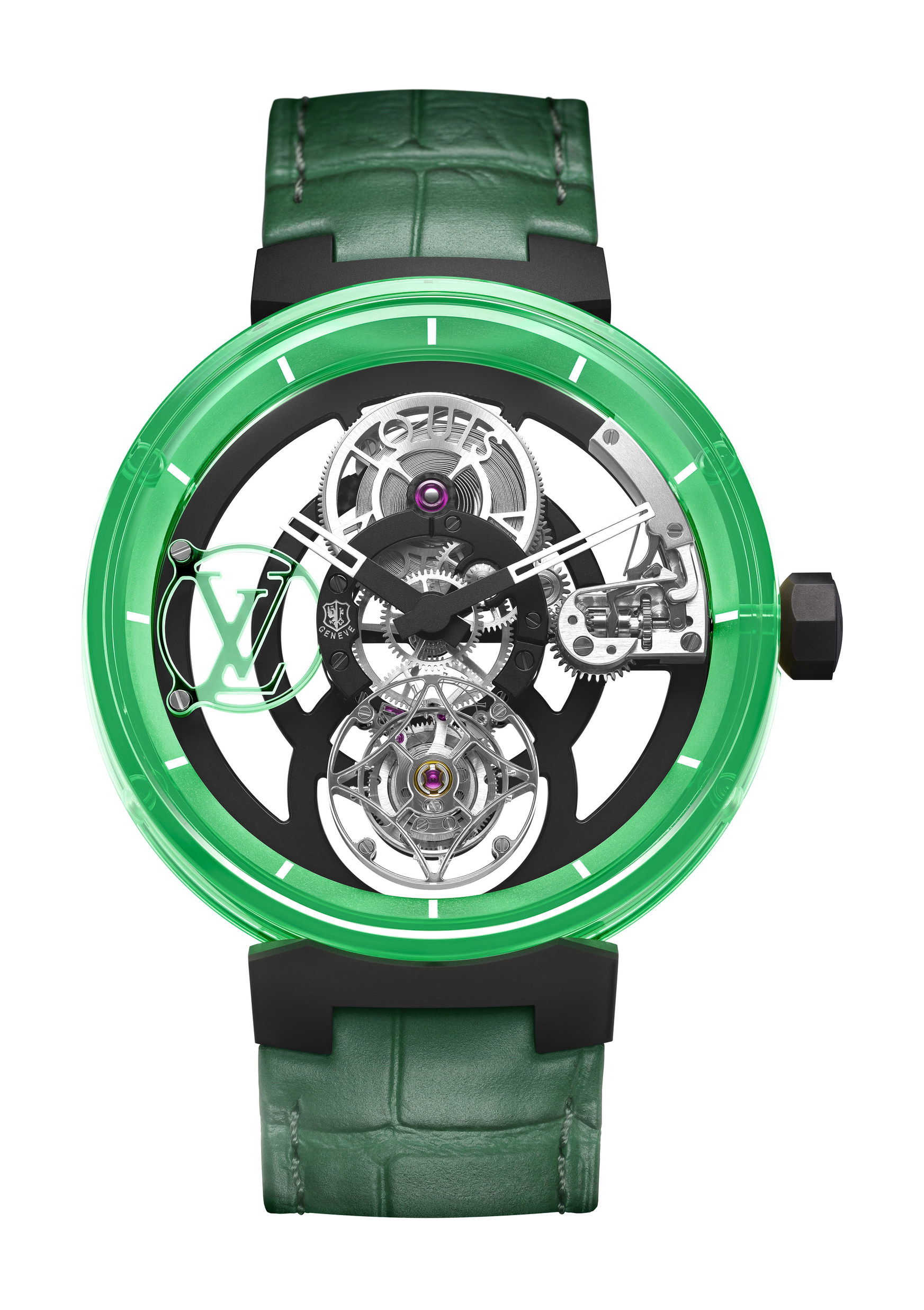 Louis Vuitton Tambour Moon Tourbillon Volant Poinçon de Genève luxury timepiece - detailed view