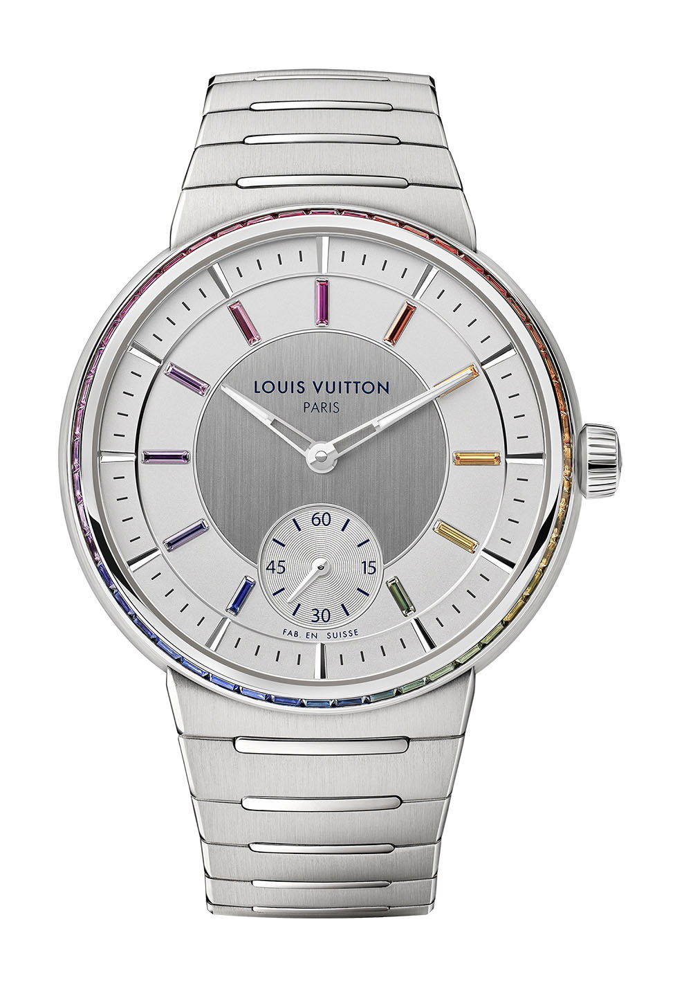 Louis Vuitton Tambour Platinum Rainbow luxury timepiece - detailed view