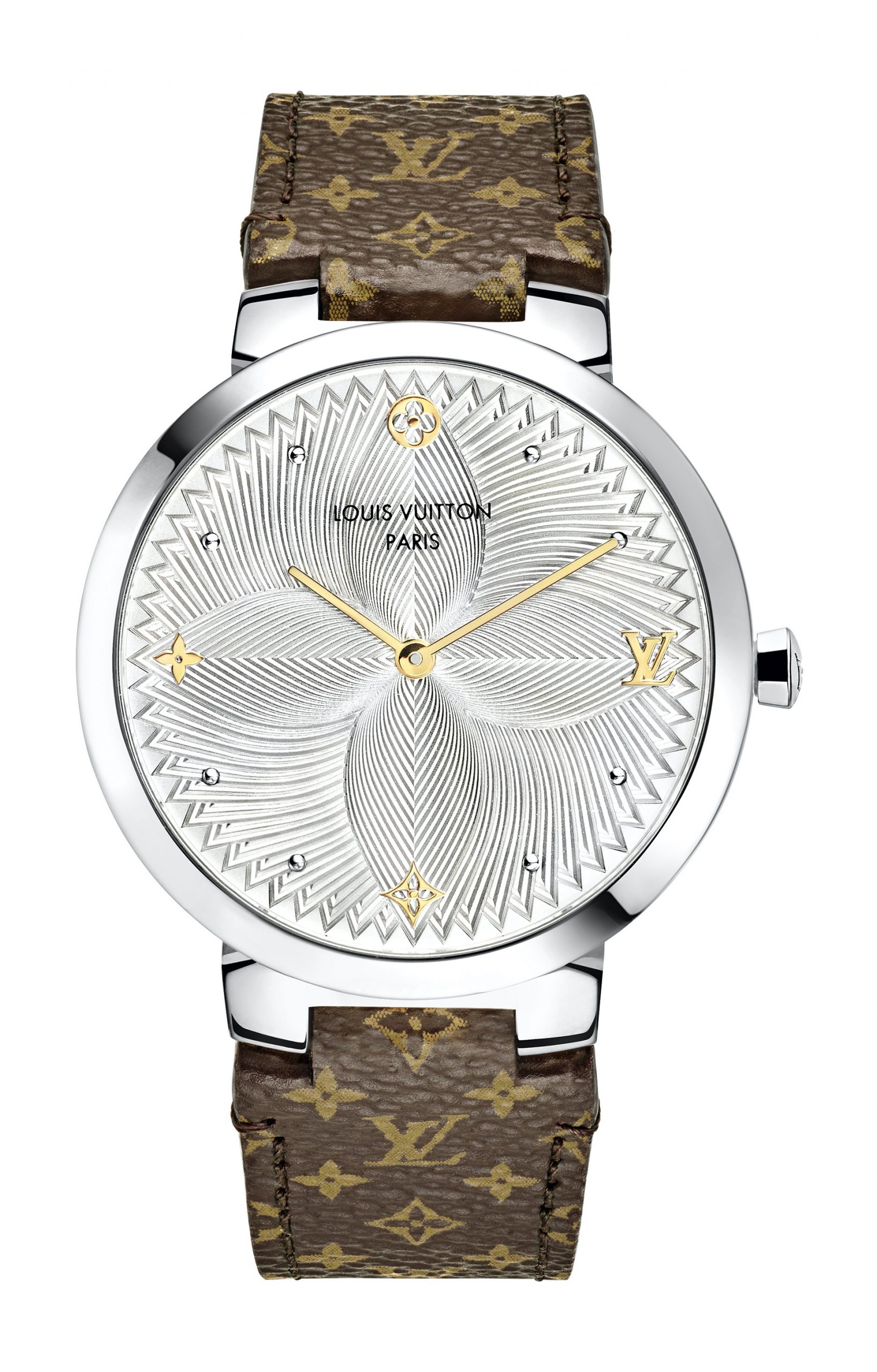 Louis Vuitton Tambour Slim Metallic Flower luxury timepiece - detailed view