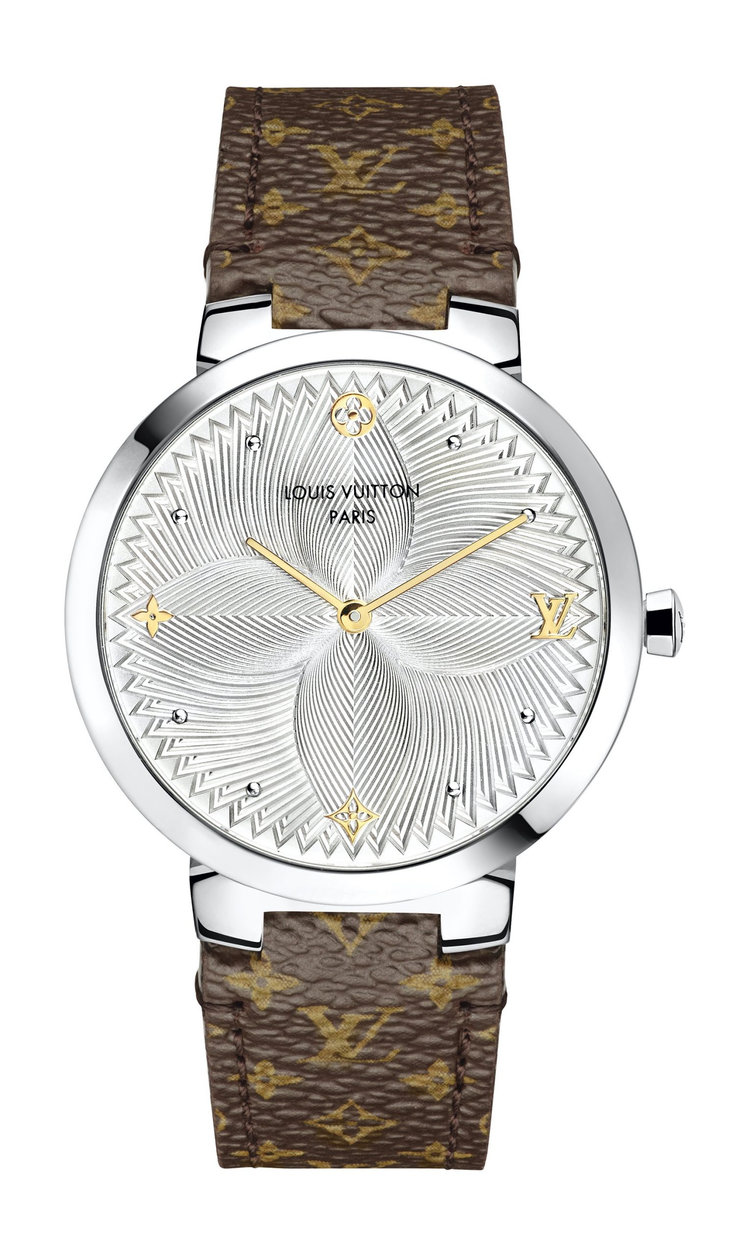 Louis Vuitton Tambour Slim Metallic Flower luxury timepiece - detailed view