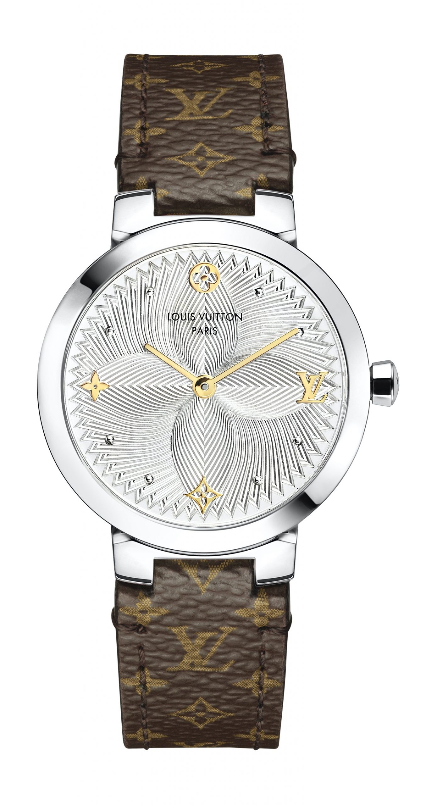 Louis Vuitton Tambour Slim Metallic Flower luxury timepiece - detailed view