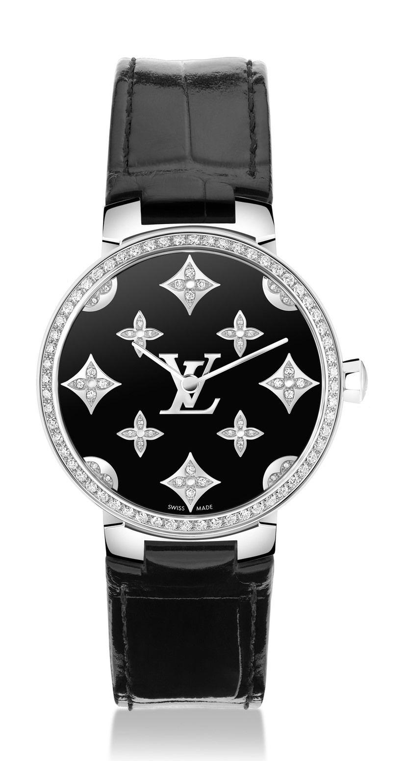 Louis Vuitton Tambour Slim Monogram Dentelle Black luxury timepiece - detailed view