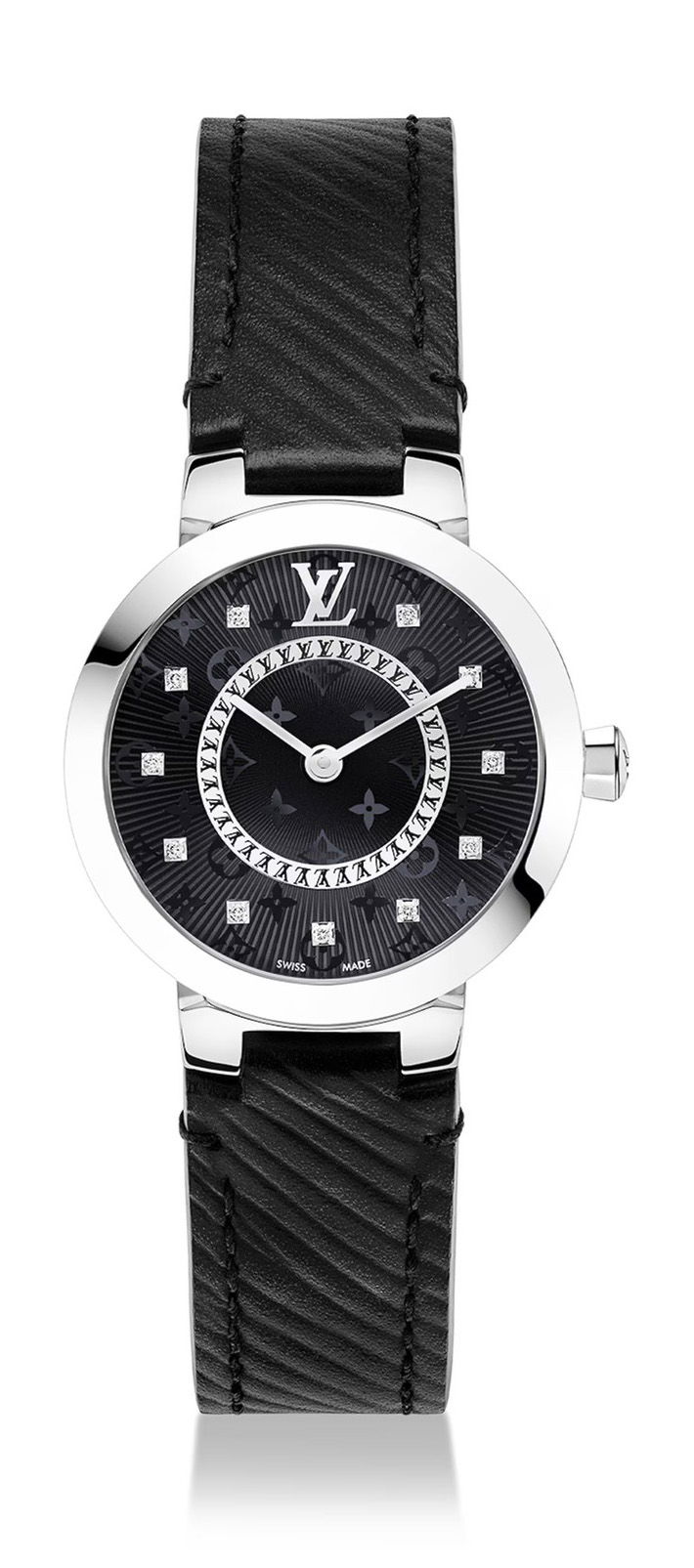 Louis Vuitton Tambour Slim Monogram luxury timepiece - detailed view