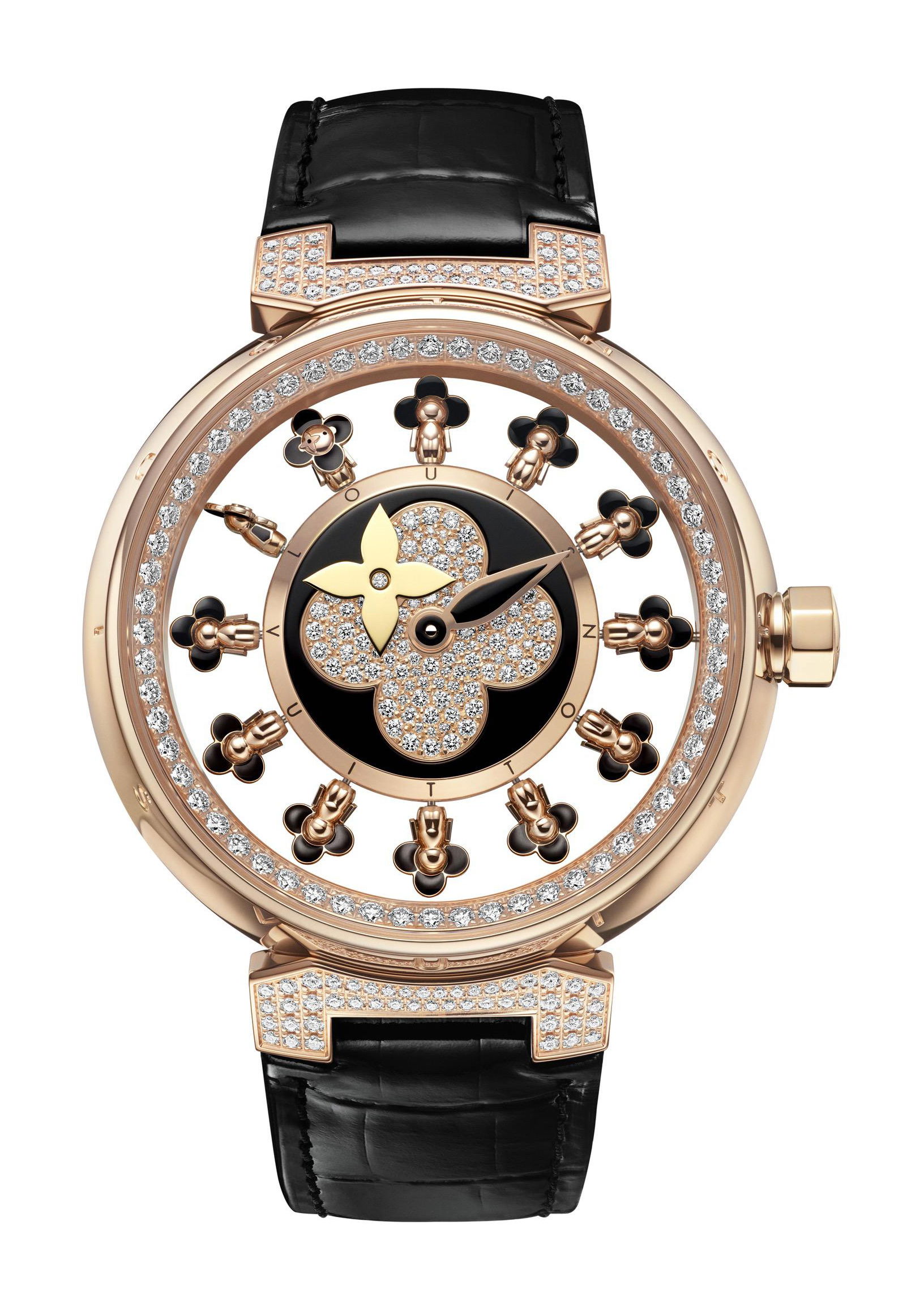 Louis Vuitton Tambour Spin Time Air Vivienne, Black luxury timepiece - detailed view