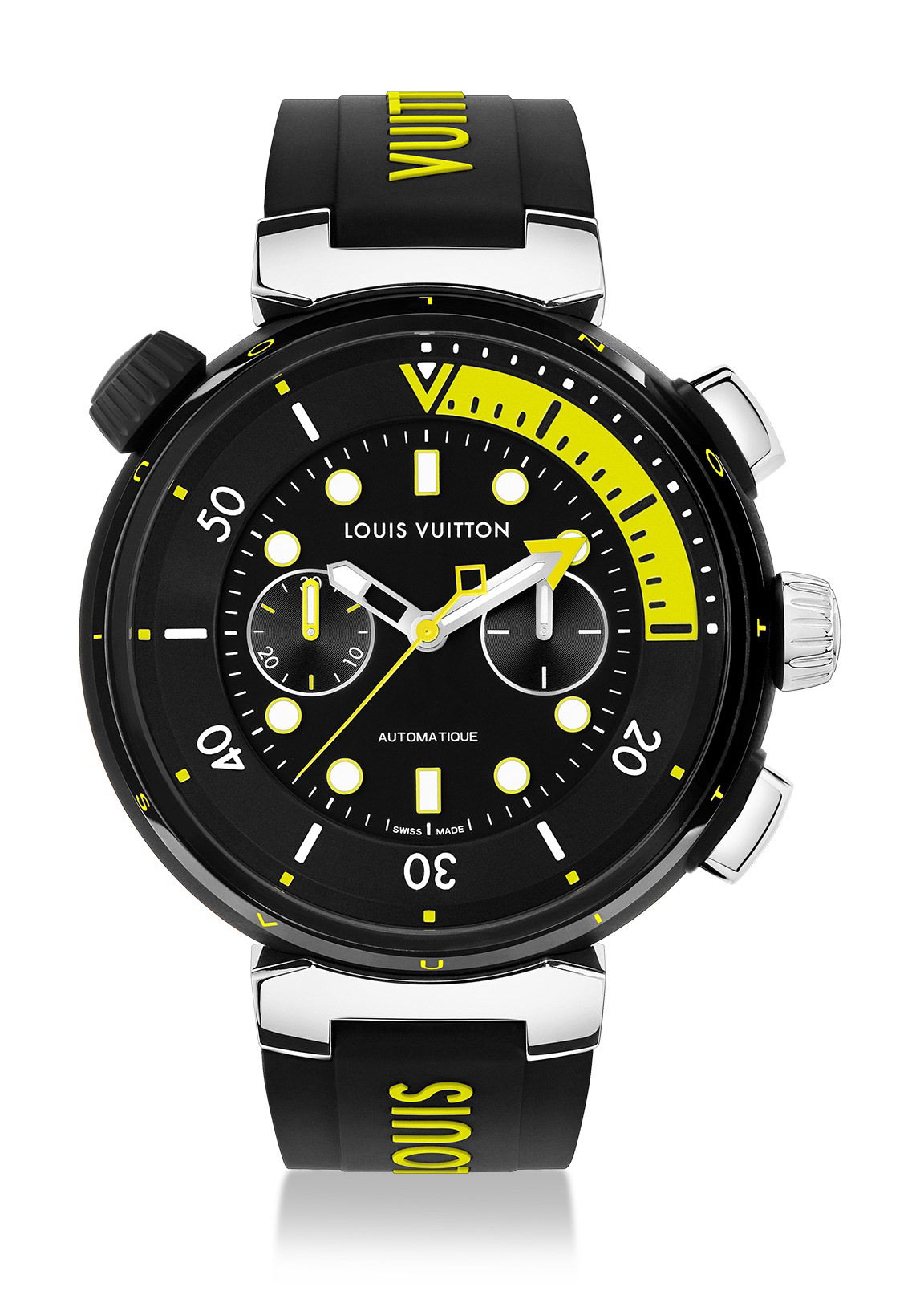 Louis Vuitton Tambour Street Diver Chronograph Neon Black luxury timepiece - detailed view