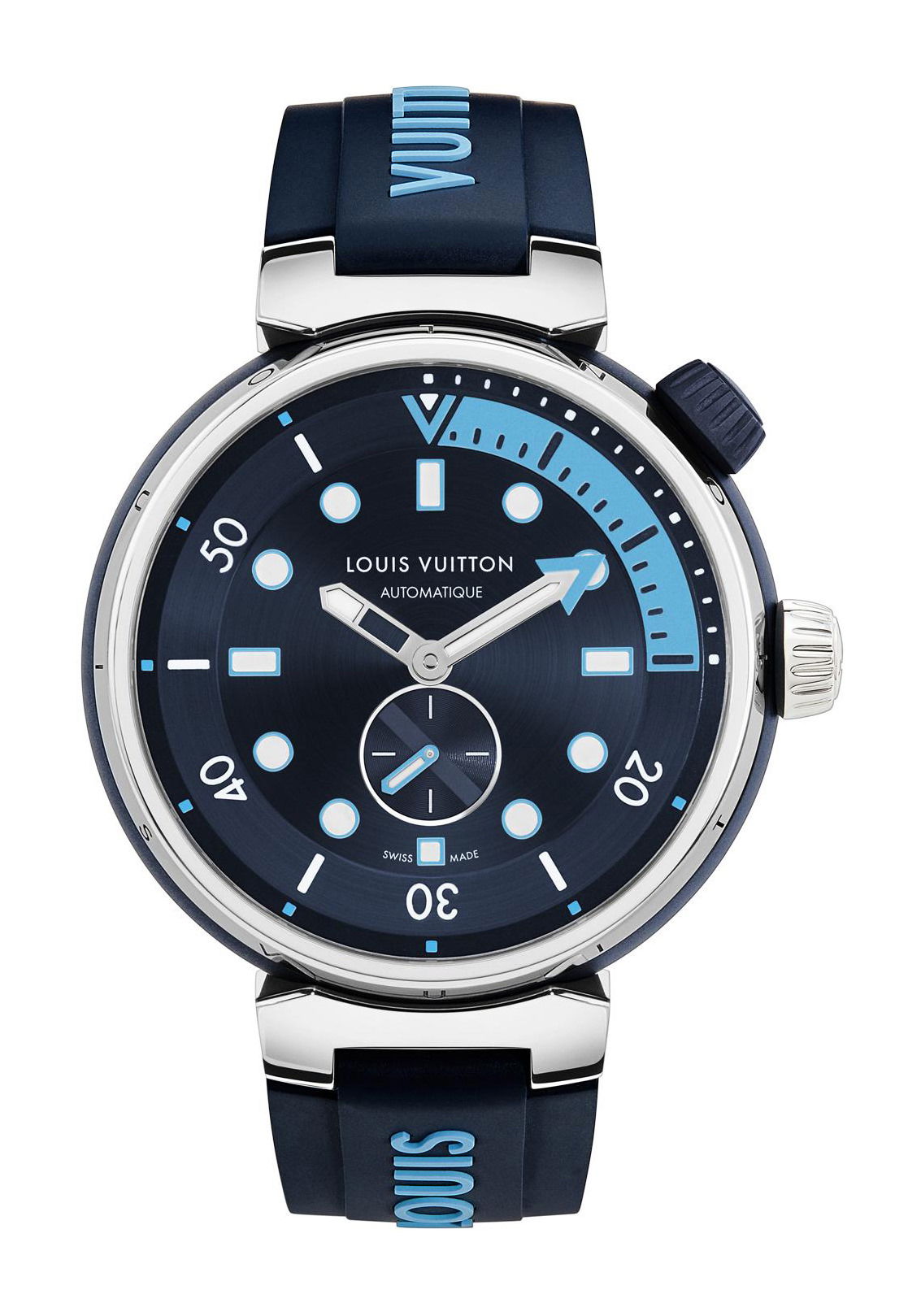 Louis Vuitton Tambour Street Diver Skyline Blue luxury timepiece - detailed view