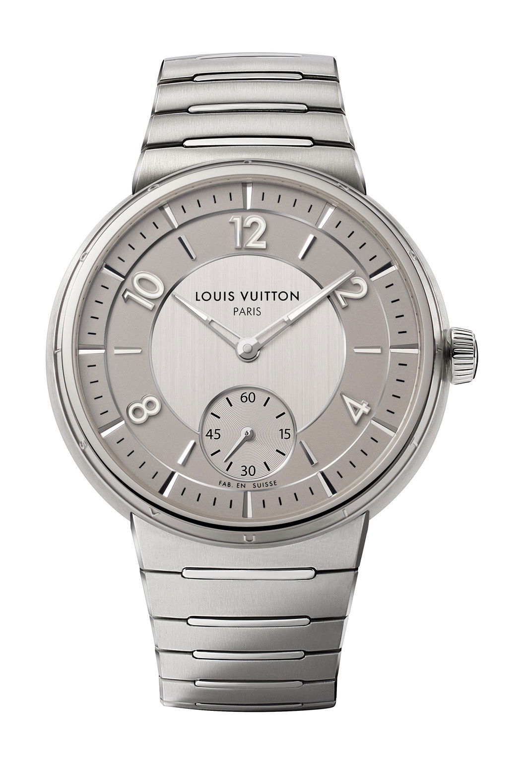 Louis Vuitton Tambour Steel luxury timepiece - detailed view