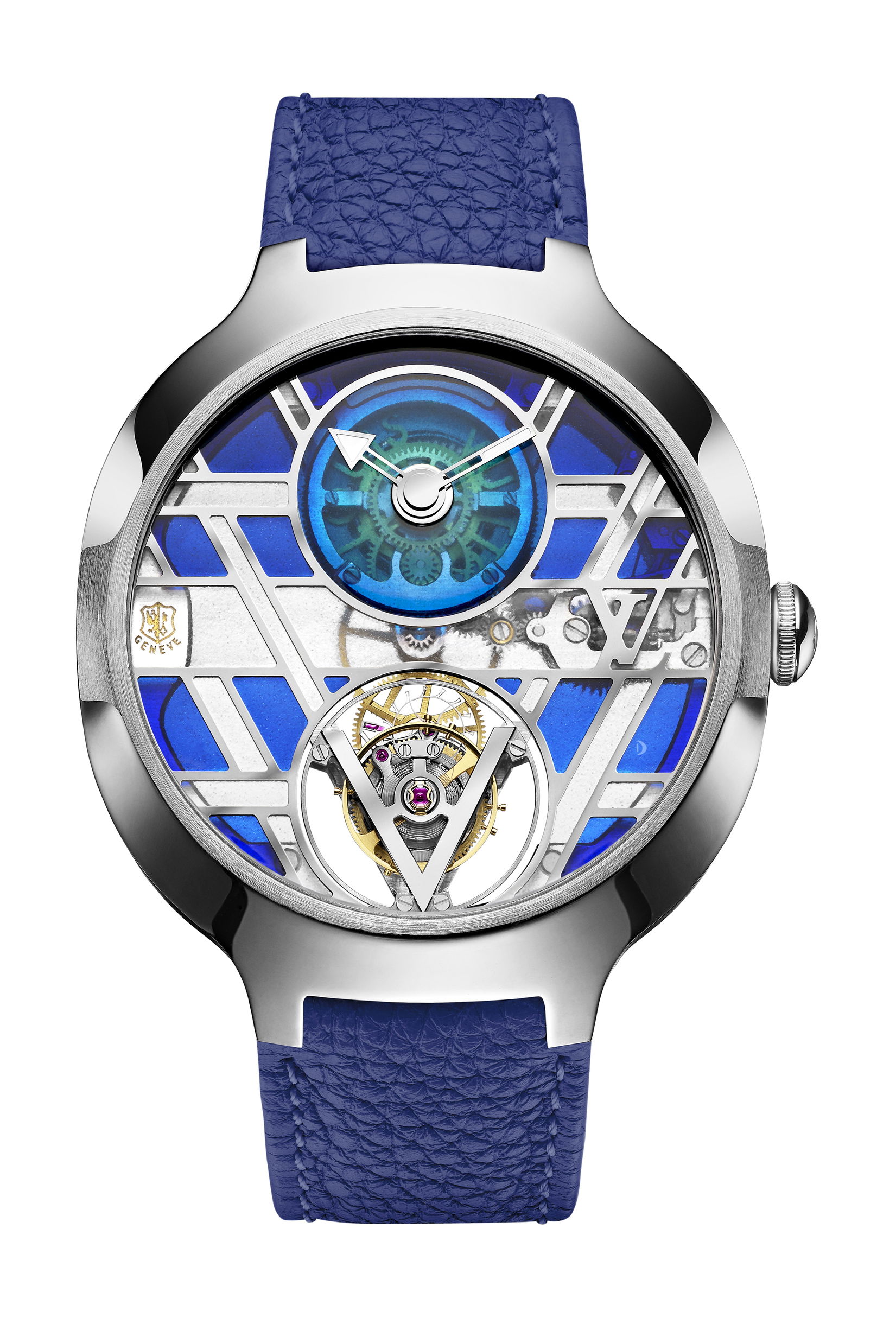 Louis Vuitton Voyager Flying Tourbillon Poinçon de Genève Plique-à-Jour luxury timepiece - detailed view