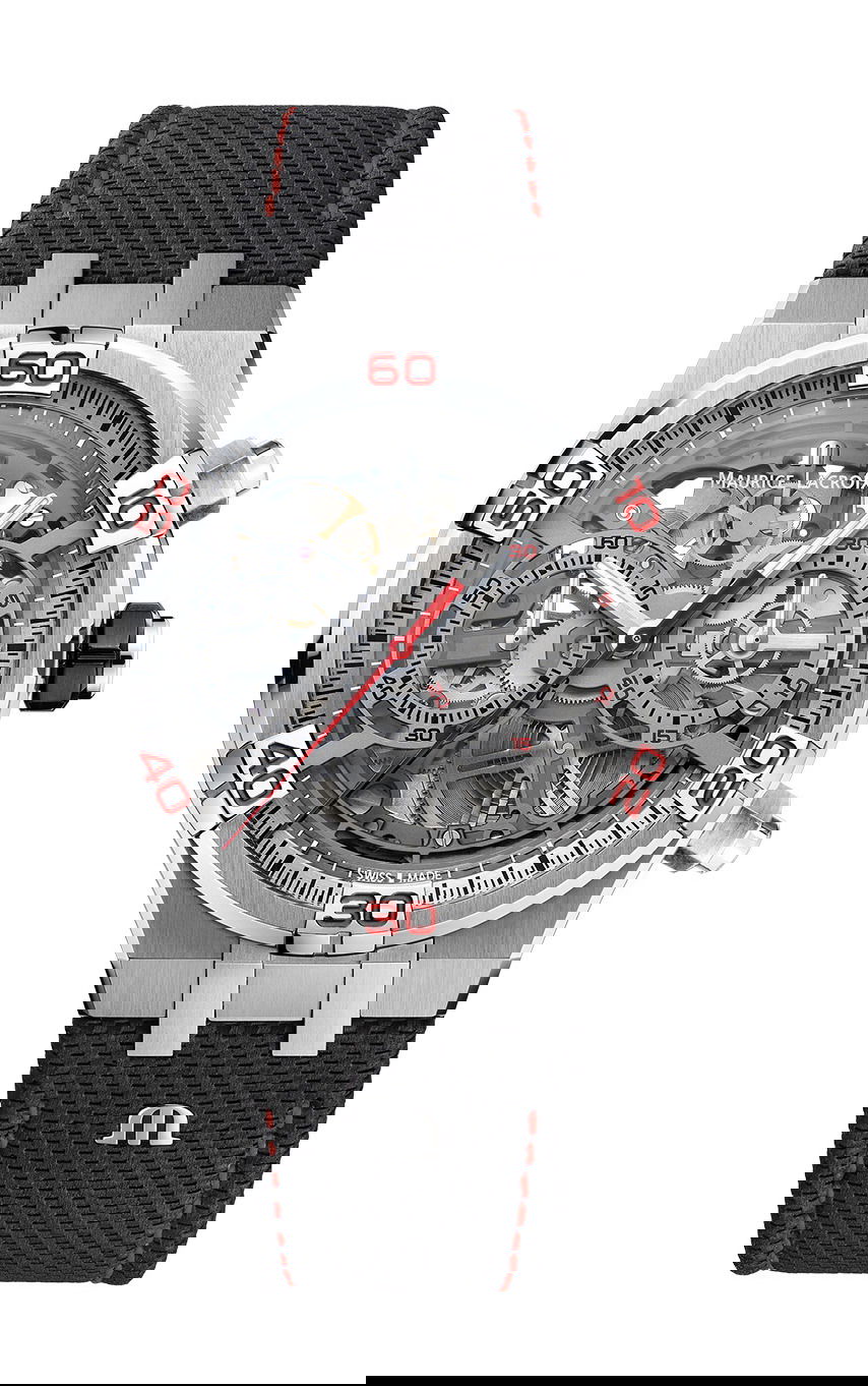 Maurice Lacroix Aikon Chronograph Skeleton Automatic 44 Special Edition Mahindra Racing luxury timepiece - detailed view