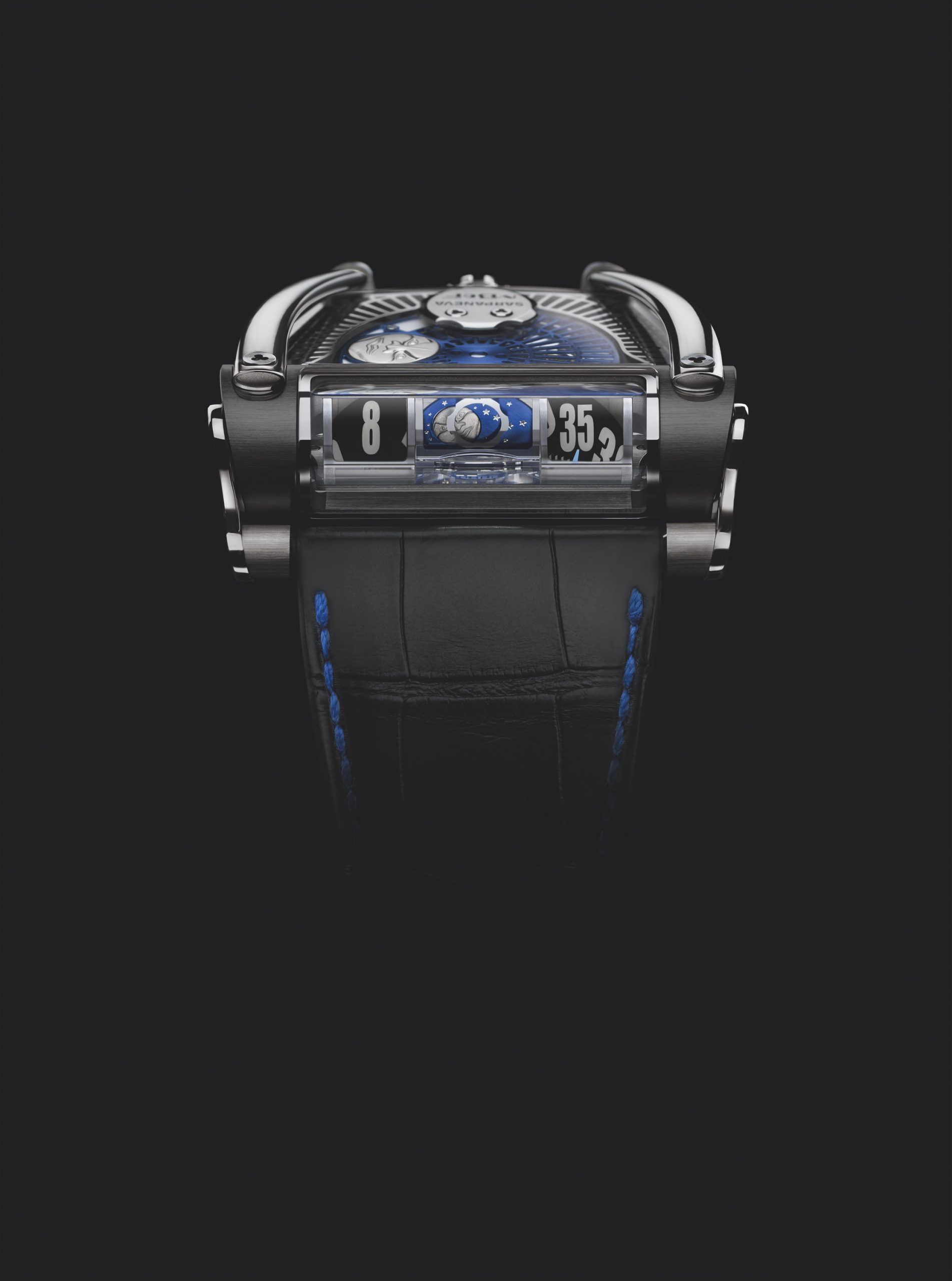 MB&F MoonMachine 2 Black Ti luxury timepiece - detailed view
