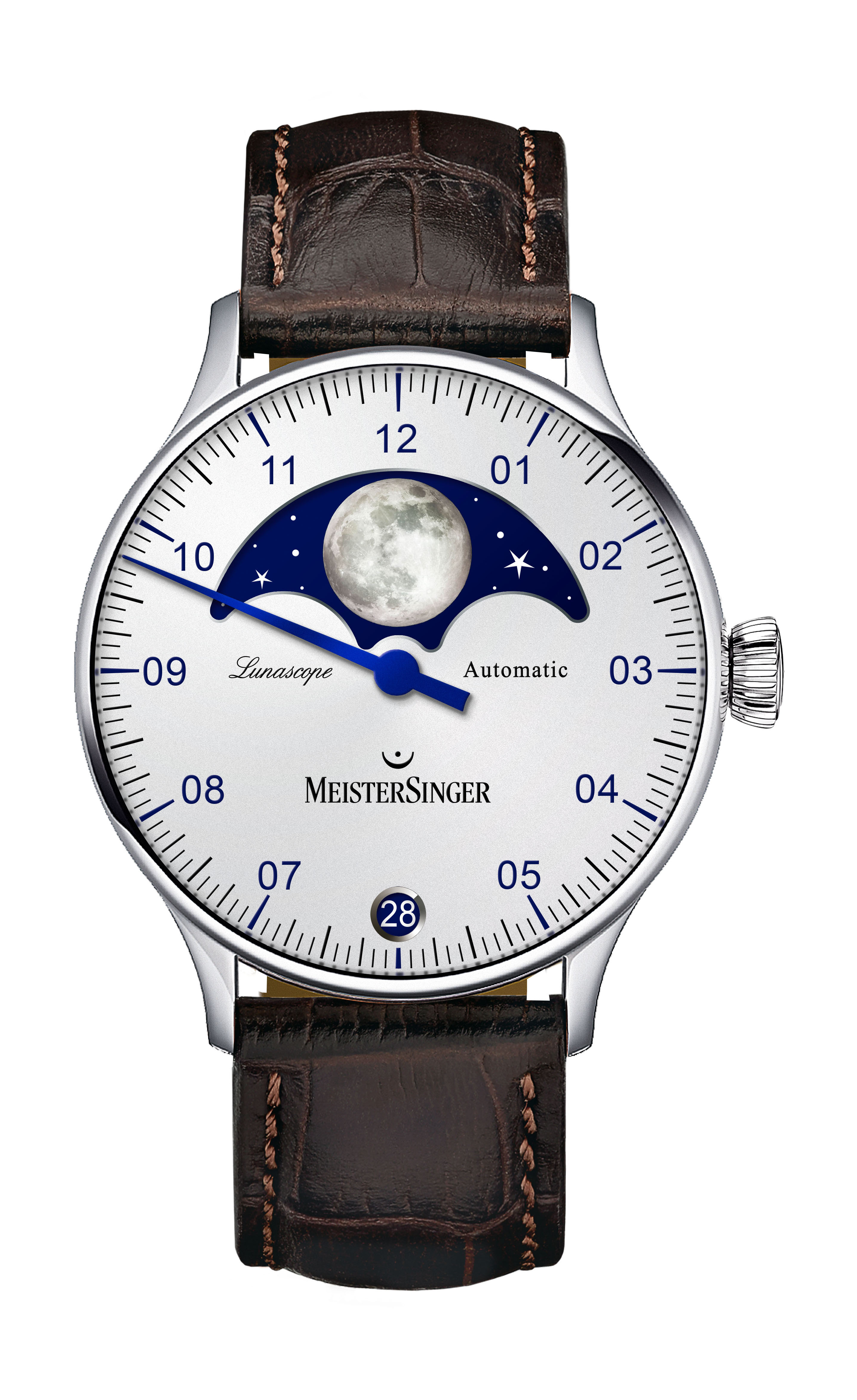 Meistersinger Lunascope Opalin Silver watch